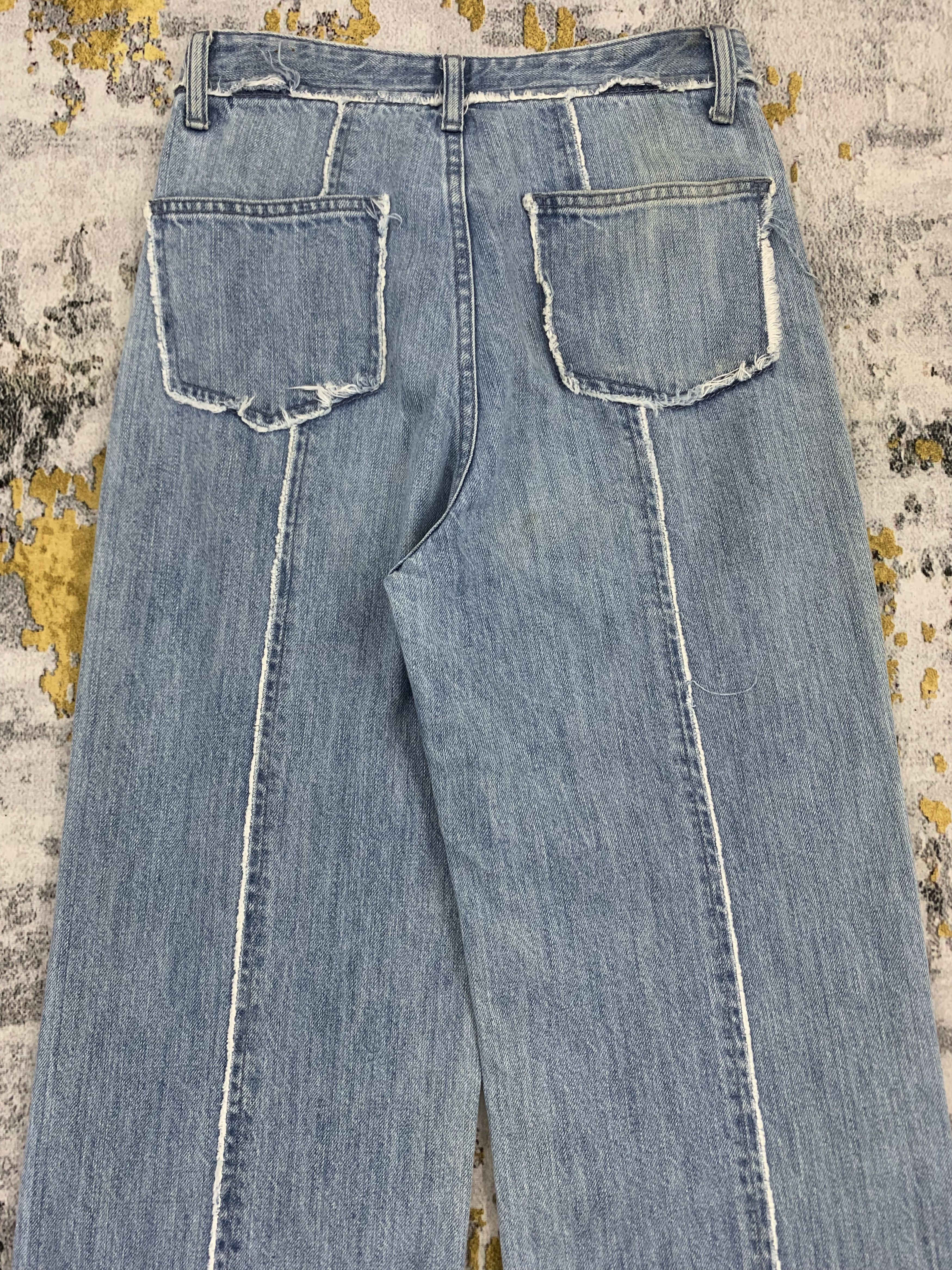 Japanese Brand Tiny Waist Blue Jeans Flared Distressed Faded Womens Denim Size 25" / US 0 / IT 36 - 6 Thumbnail