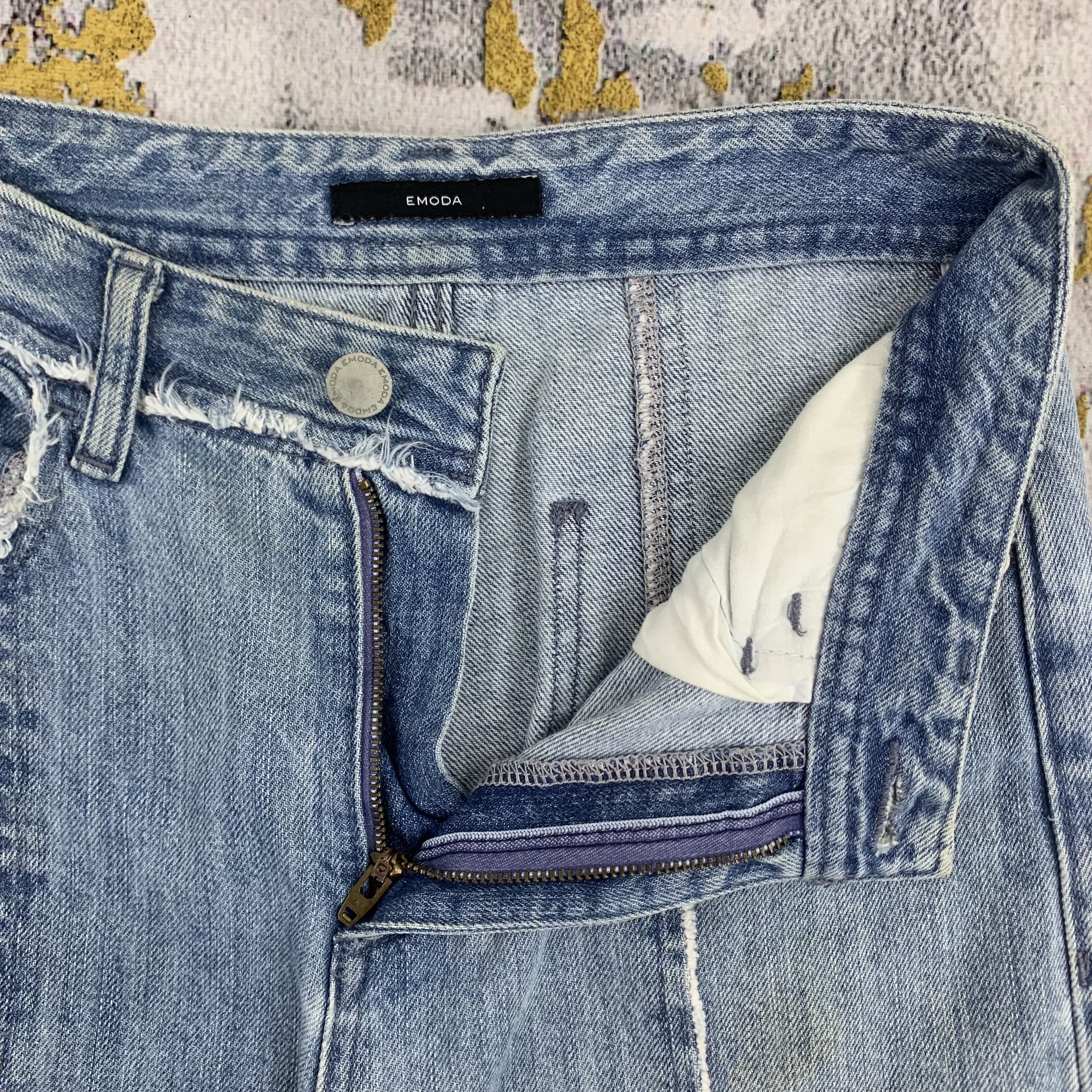Japanese Brand Tiny Waist Blue Jeans Flared Distressed Faded Womens Denim Size 25" / US 0 / IT 36 - 3 Thumbnail