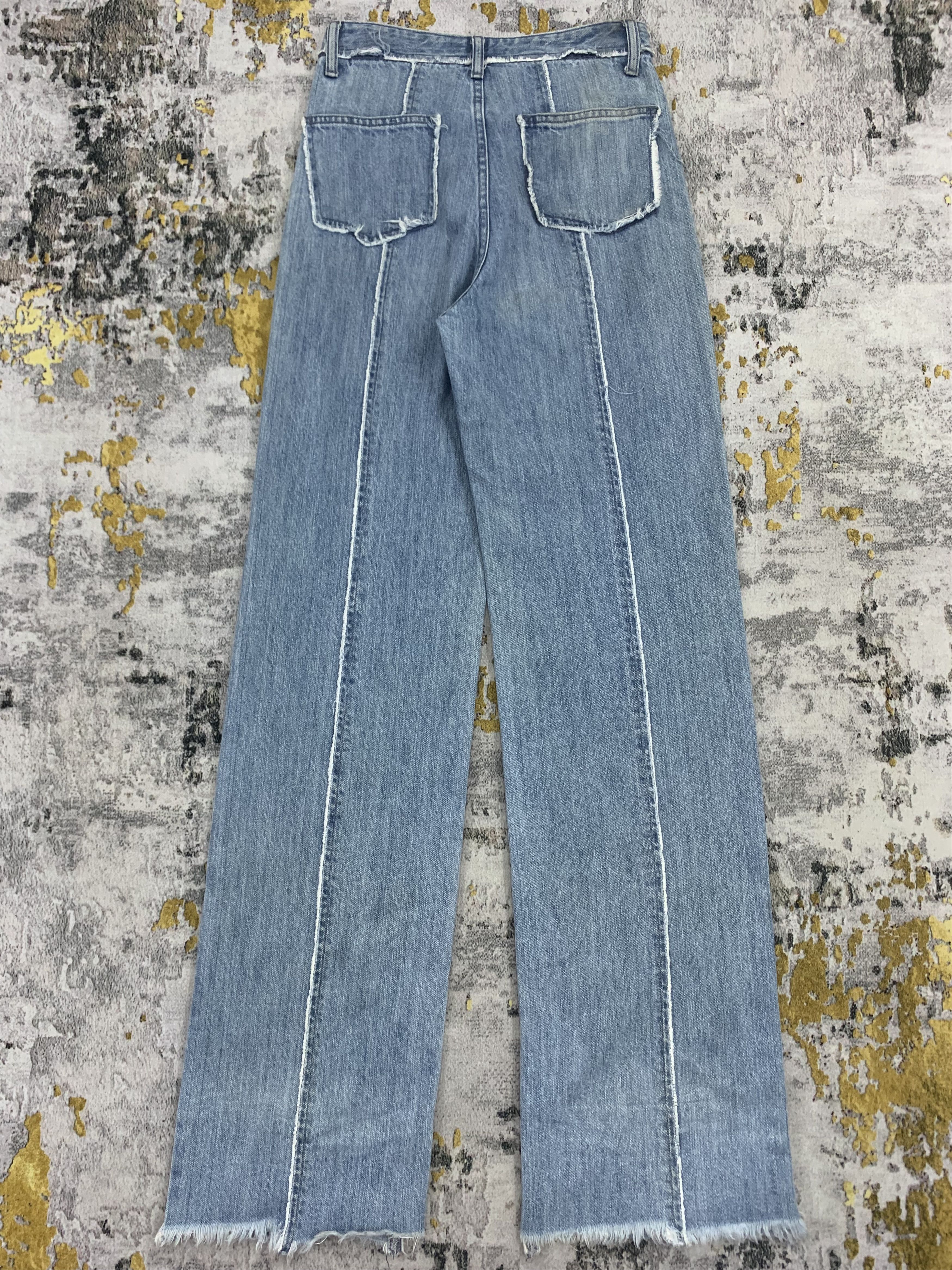 Japanese Brand Tiny Waist Blue Jeans Flared Distressed Faded Womens Denim Size 25" / US 0 / IT 36 - 5 Thumbnail