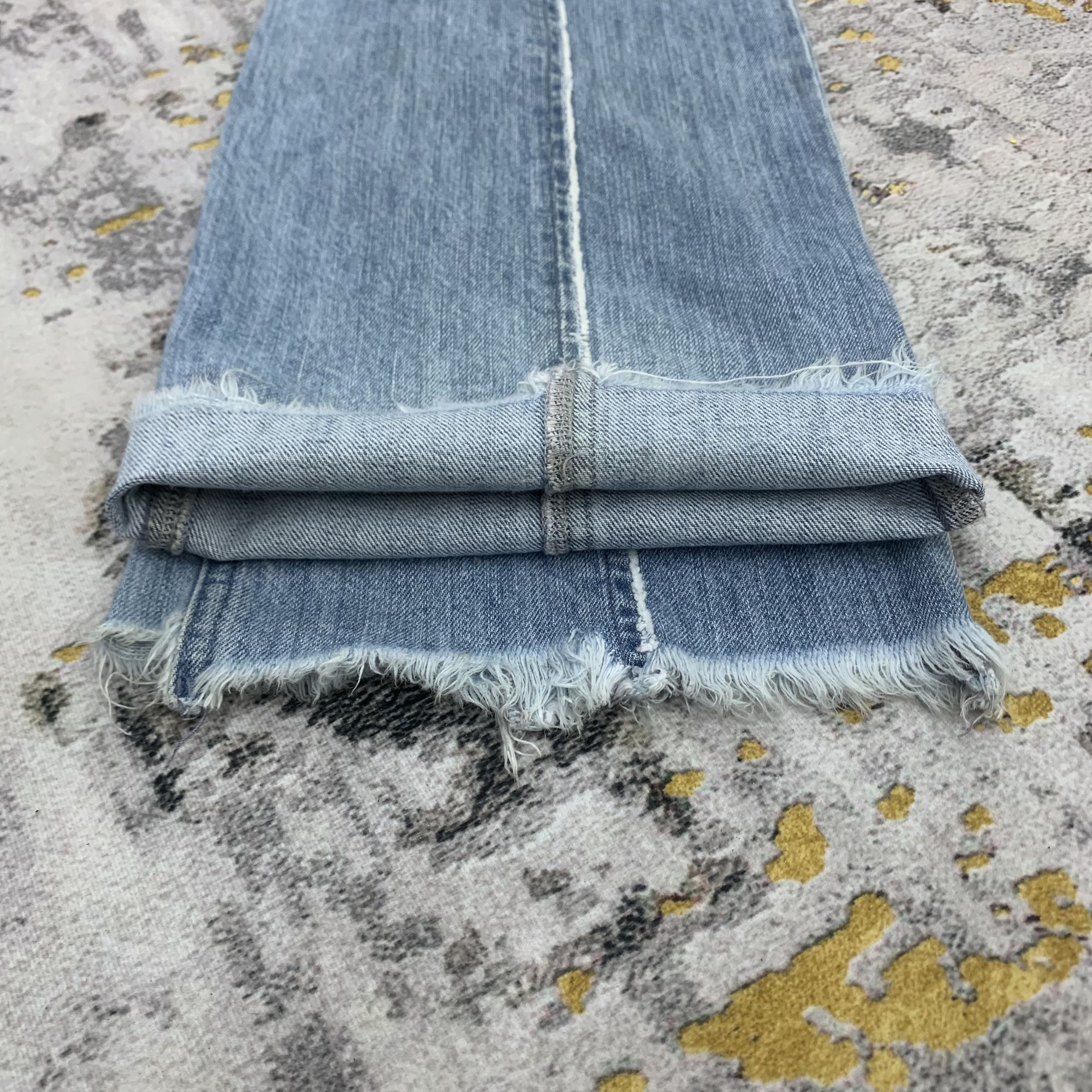 Japanese Brand Tiny Waist Blue Jeans Flared Distressed Faded Womens Denim Size 25" / US 0 / IT 36 - 8 Thumbnail