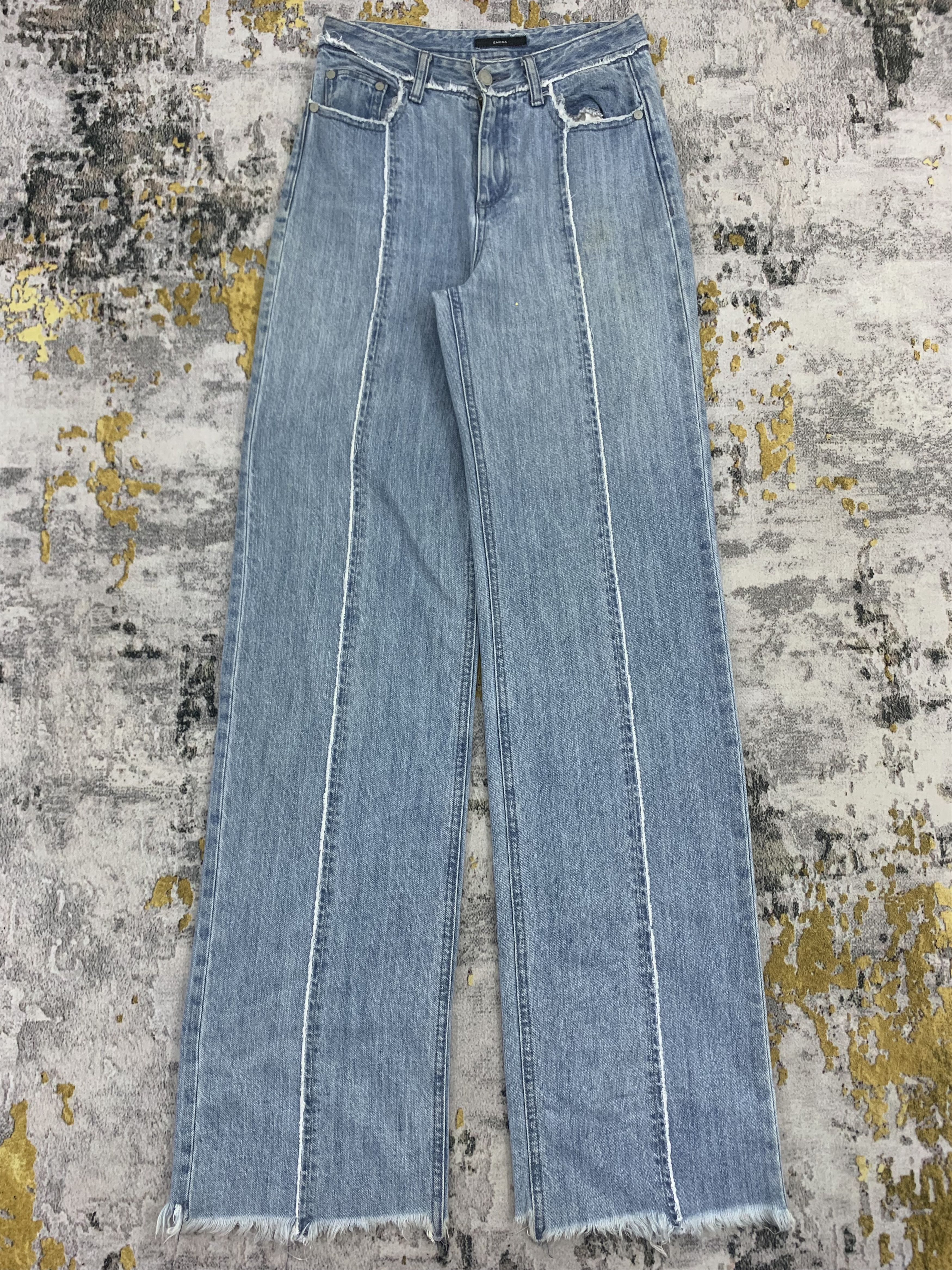 Japanese Brand Tiny Waist Blue Jeans Flared Distressed Faded Womens Denim Size 25" / US 0 / IT 36 - 1 Thumbnail
