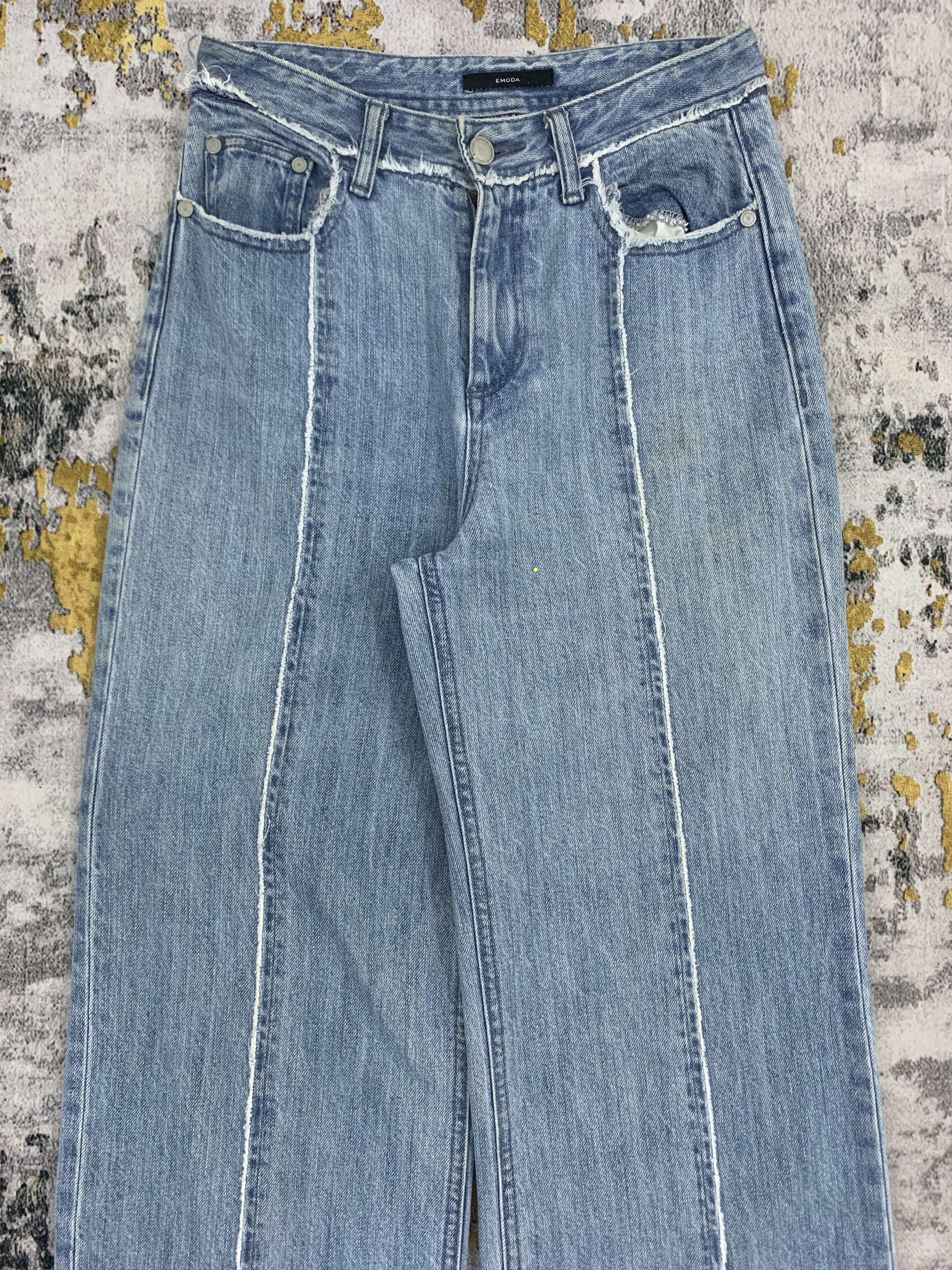 Japanese Brand Tiny Waist Blue Jeans Flared Distressed Faded Womens Denim Size 25" / US 0 / IT 36 - 2 Thumbnail