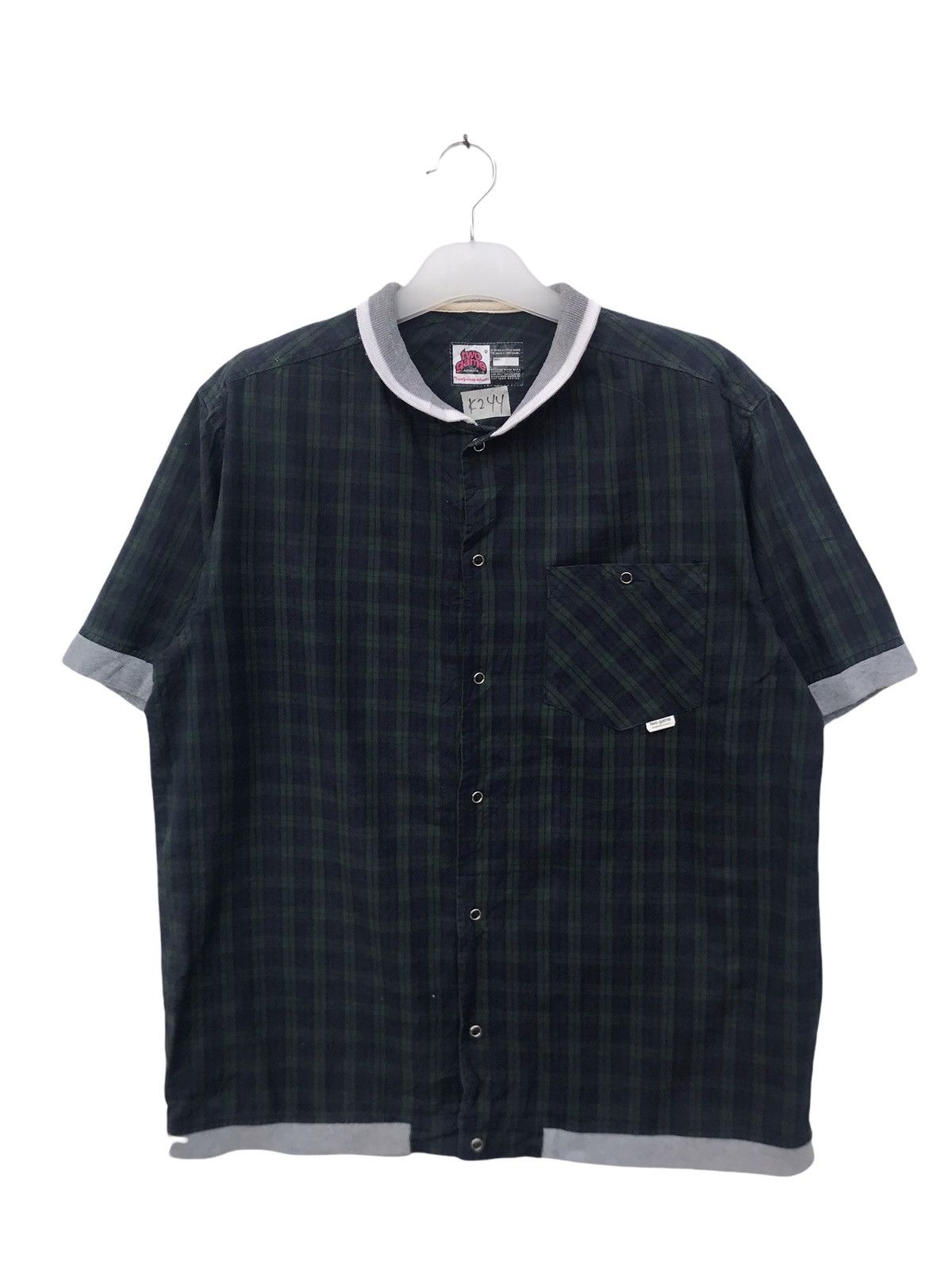 image of Two Games Check Collar Shirt in Blue Stripe, Men's (Size XL)