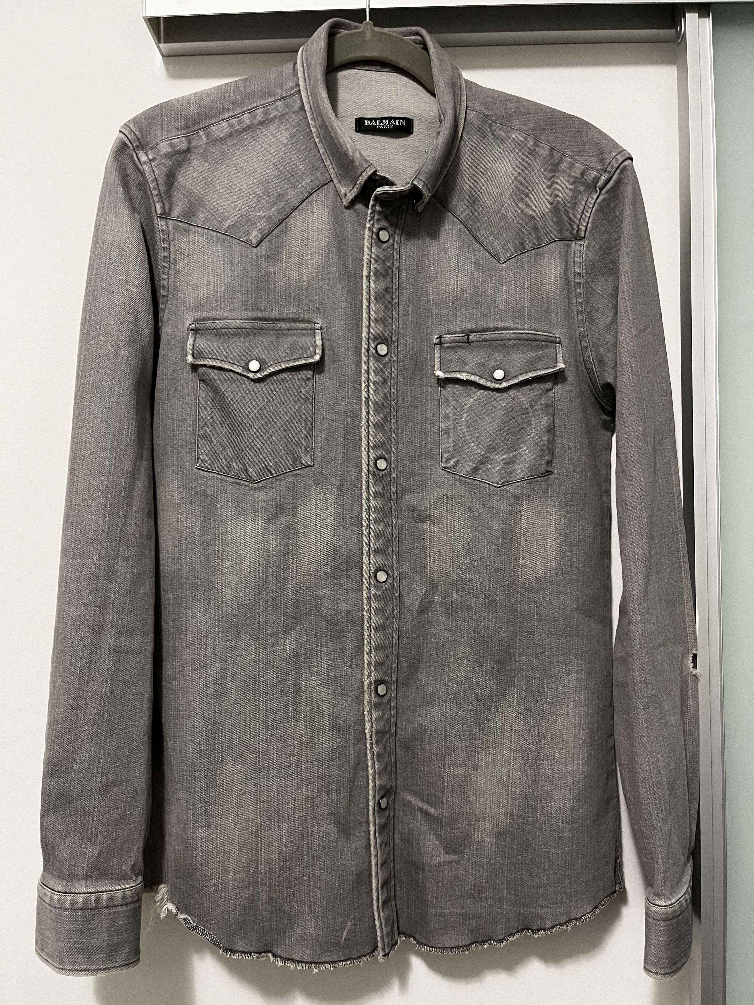 image of Balmain Western Denim Shirt in Grey, Men's (Size Small)