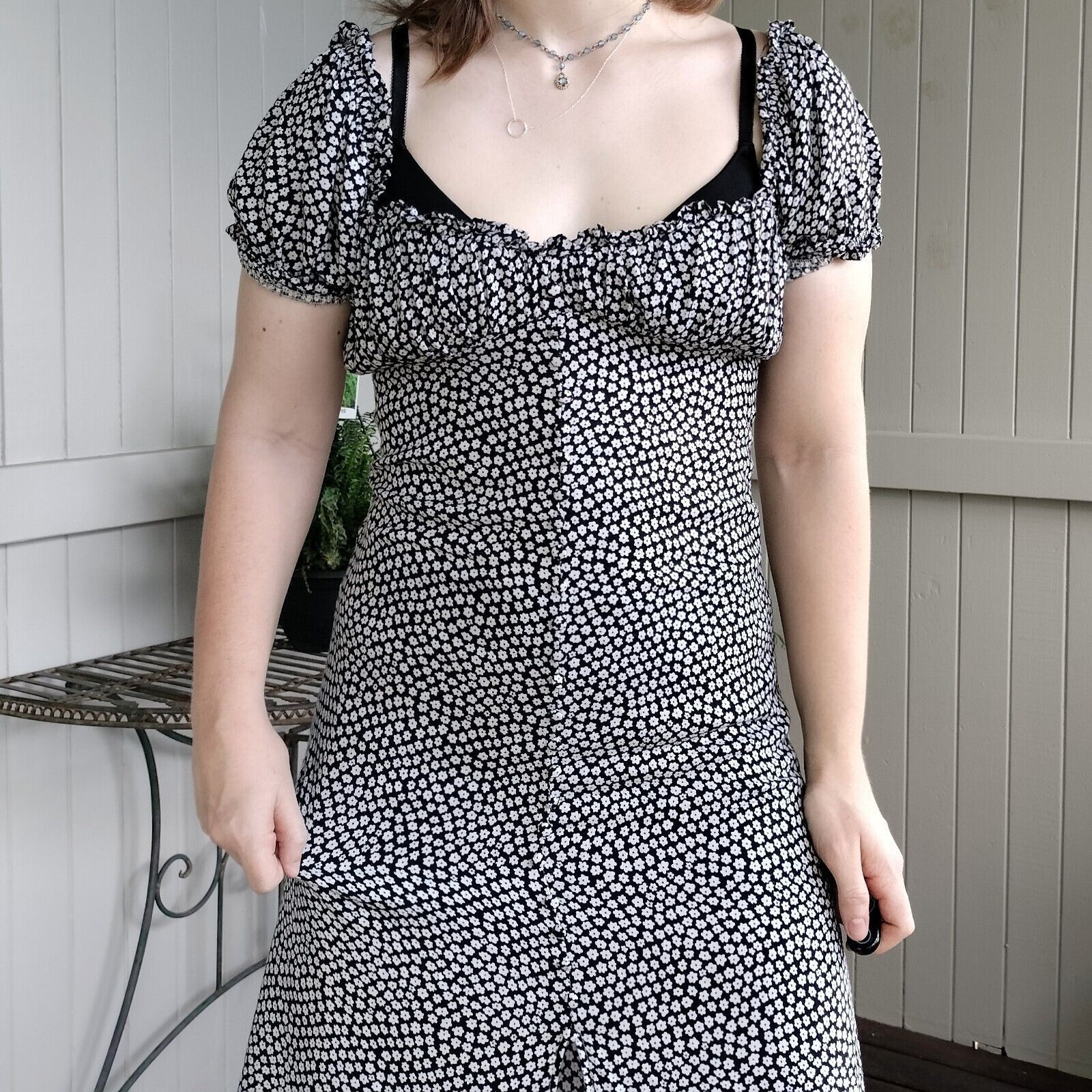 Other Slide Show Size 10 Dress Black White Floral Milkmaid Size M / US 6-8 / IT 42-44 - 4 Thumbnail