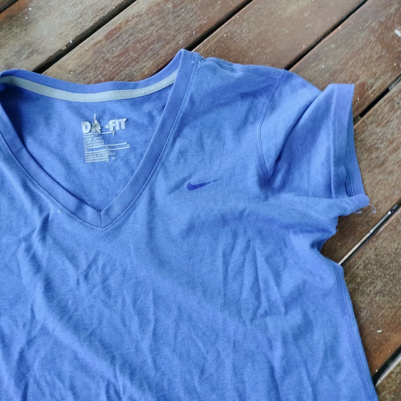 Nike Nike Top T Shirt Blue Dri Fit Short Sleeve V Neck Fitted Size M / US 6-8 / IT 42-44 - 5 Thumbnail