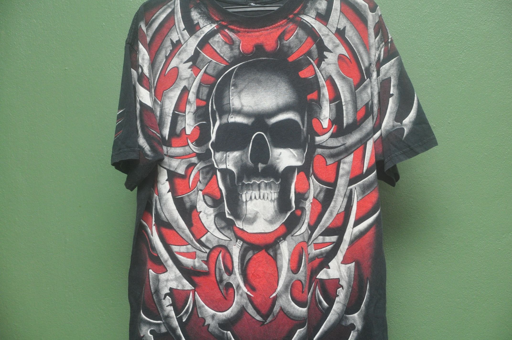 Japanese Brand Vintage Liquid Blue Big Logo Skull Black Colour Shirt Size US XL / EU 56 / 4 - 3 Thumbnail