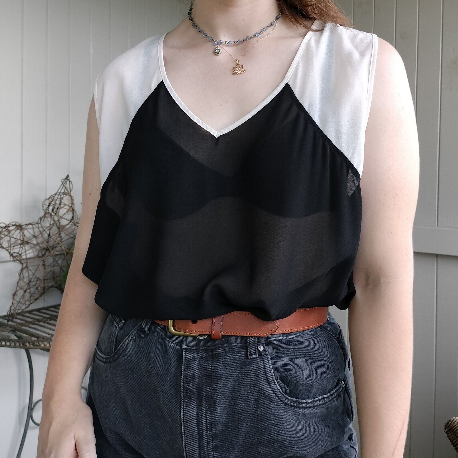 Designer × French Connection French Connection Size L 14 Singlet Top Black White Contrast Size L / US 10 / IT 46 - 2 Thumbnail