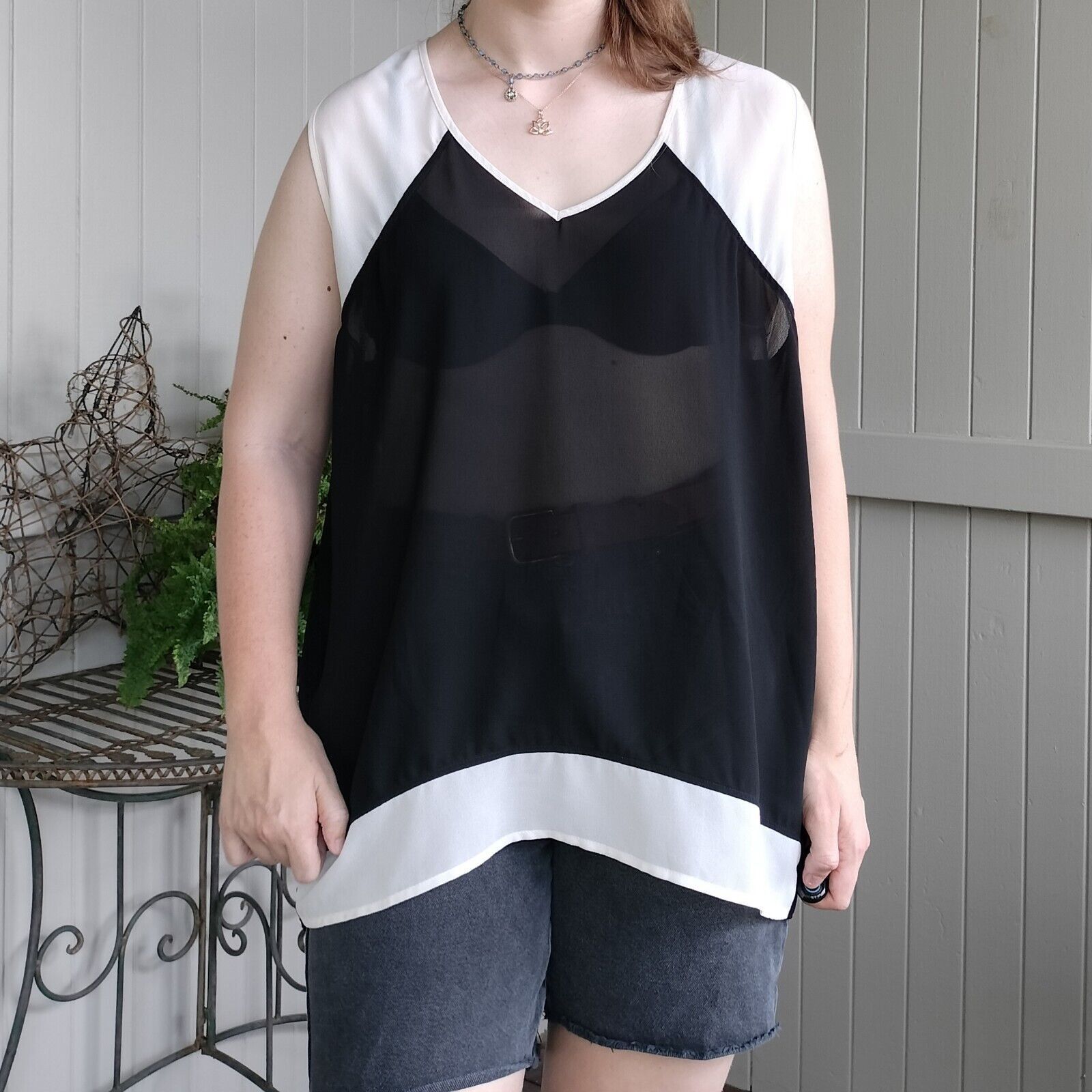 Designer × French Connection French Connection Size L 14 Singlet Top Black White Contrast Size L / US 10 / IT 46 - 3 Thumbnail