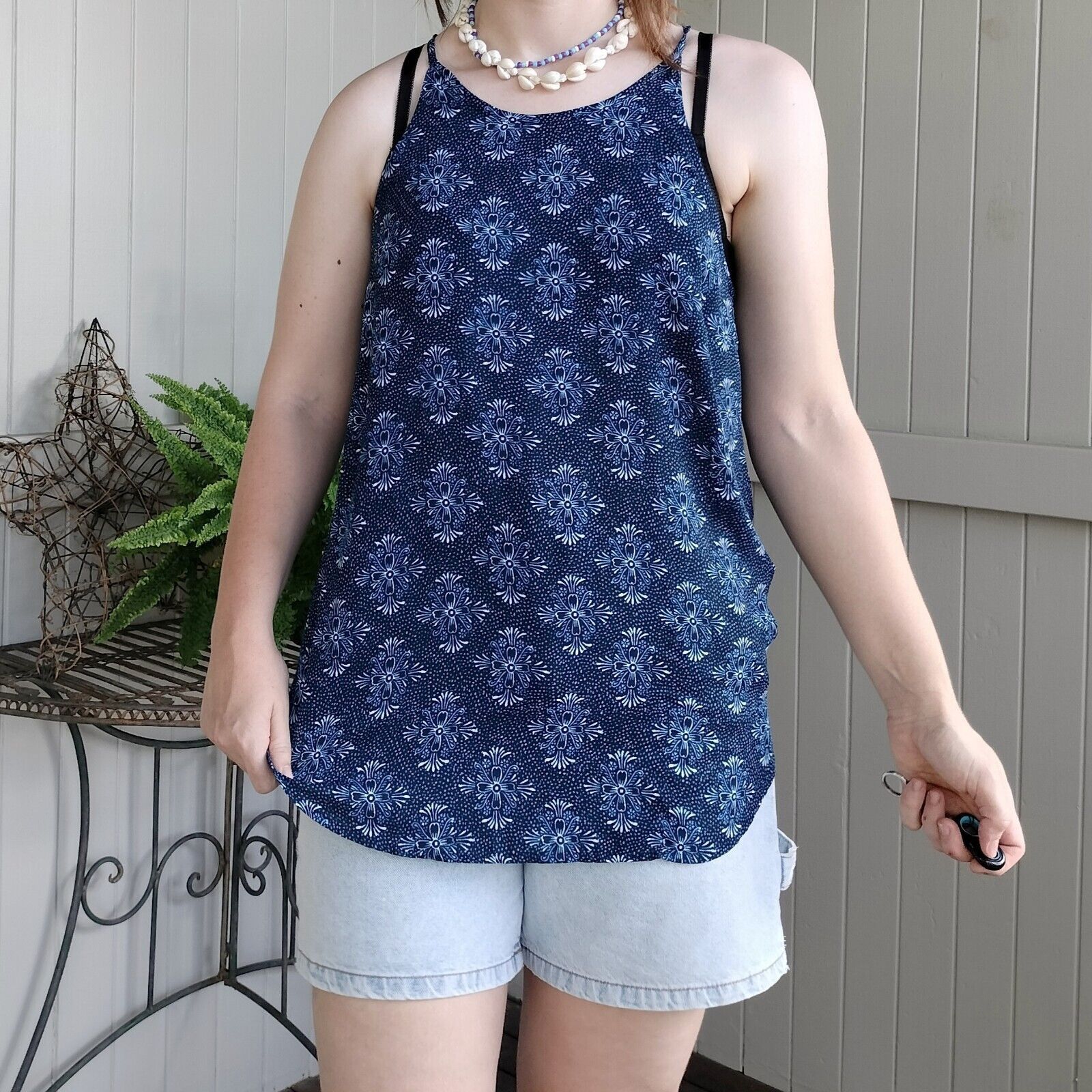 Cotton On Cotton On Top Blue Floral Halter Singlet Sleeveless Size L / US 10 / IT 46 - 2 Thumbnail