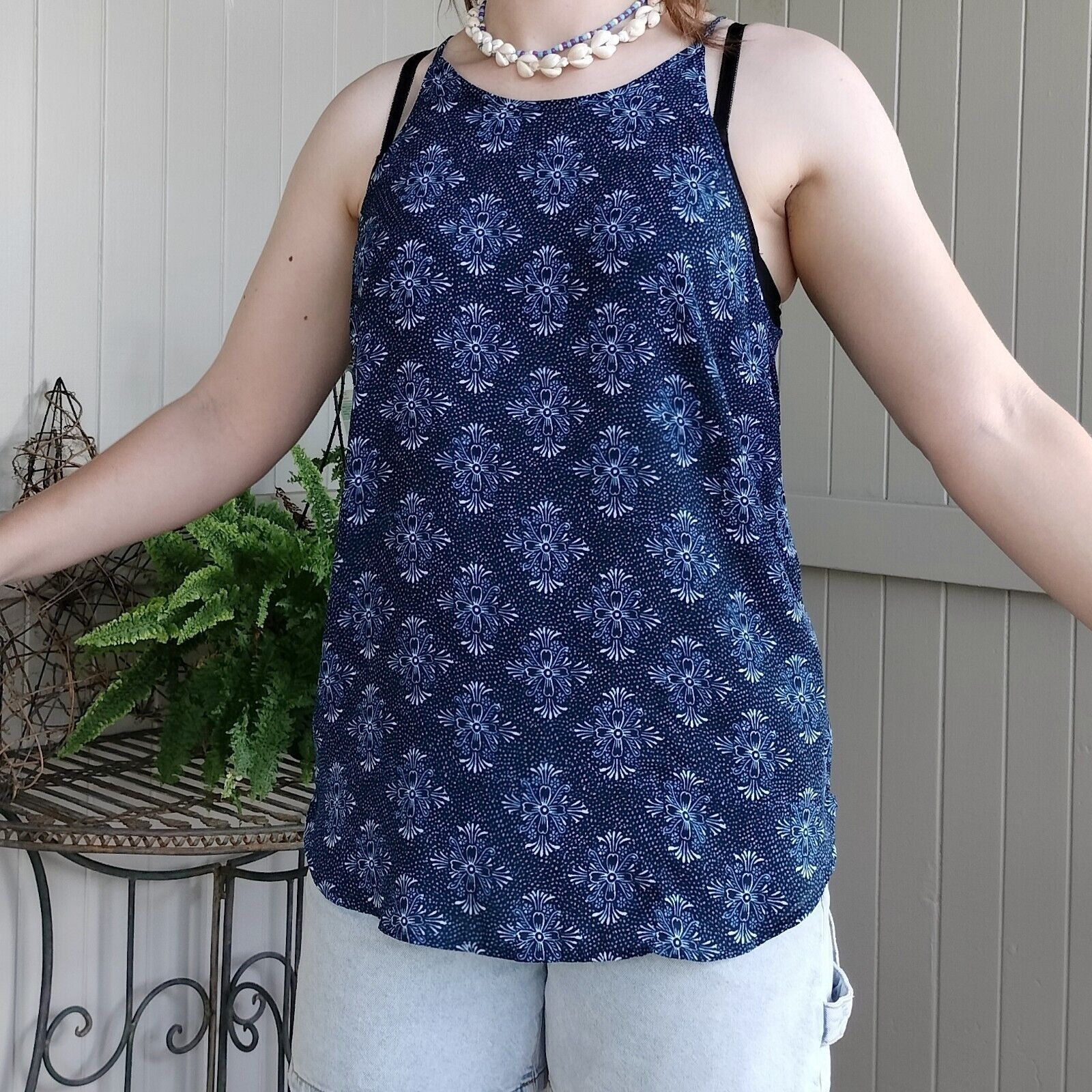 Cotton On Cotton On Top Blue Floral Halter Singlet Sleeveless Size L / US 10 / IT 46 - 3 Thumbnail