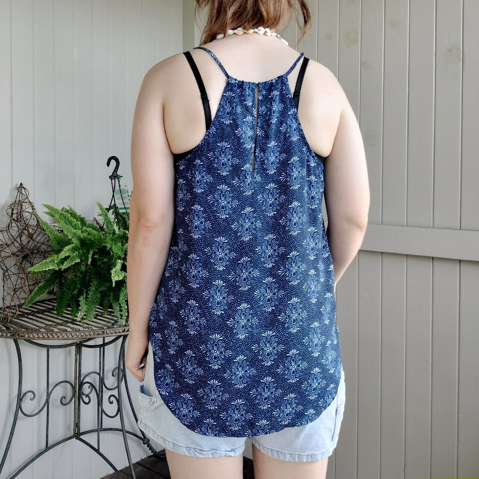Cotton On Cotton On Top Blue Floral Halter Singlet Sleeveless Size L / US 10 / IT 46 - 4 Thumbnail