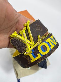 Virgil Abloh Brown Monogram Coated Canvas and Blue LV Pyramide Cities New  York Reversible Belt 95, 2021