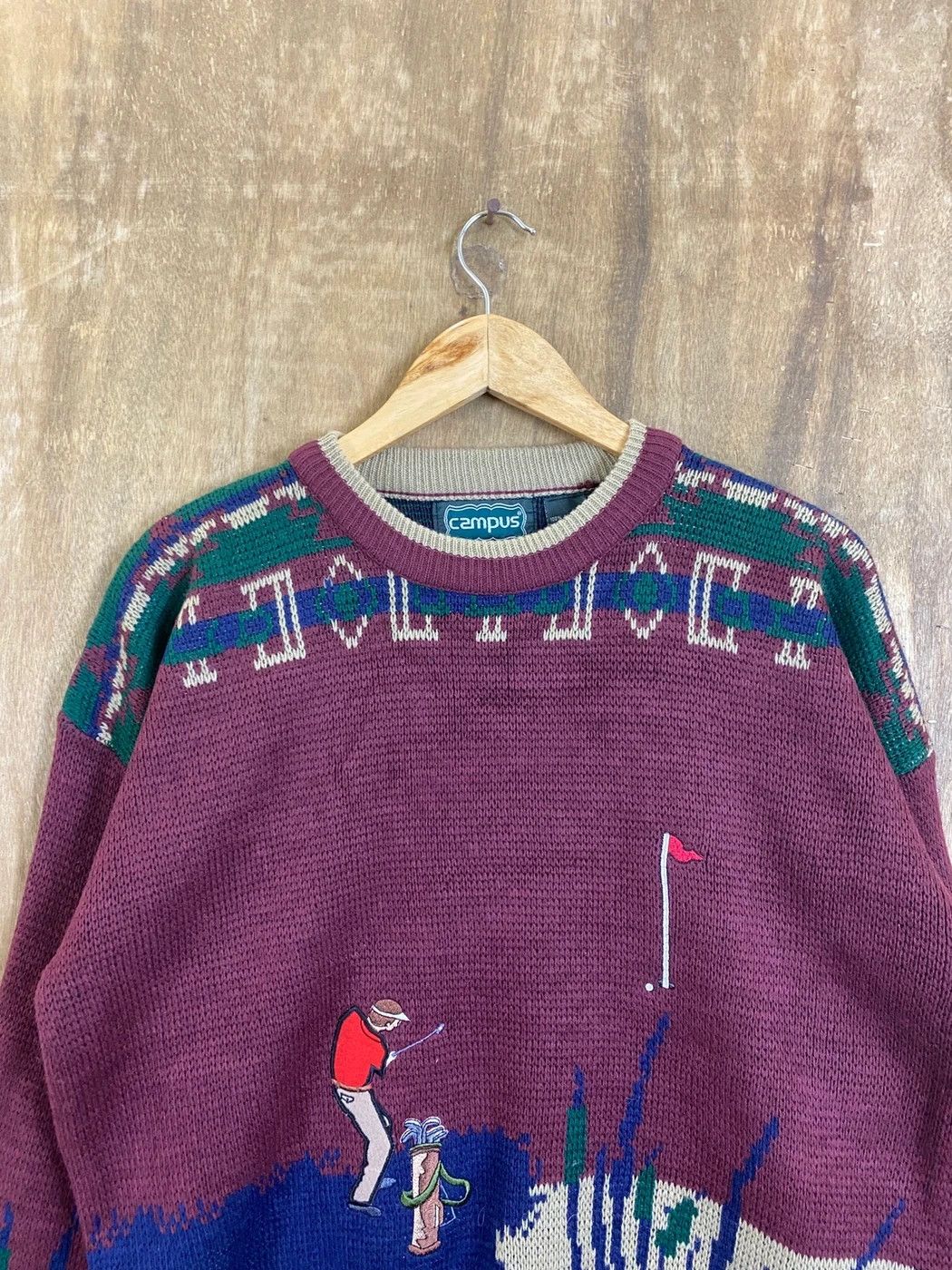 Homespun Knitwear Golf Campus Maroon Knit Sweaters #1604 Size US L / EU 52-54 / 3 - 7 Thumbnail