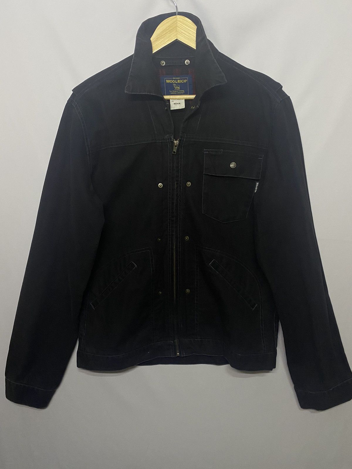 image of Vintage x Woolrich John Rich Bros (F) Woolrich Cotton Jacket Zip Up in Black, Men's (Size Medium)