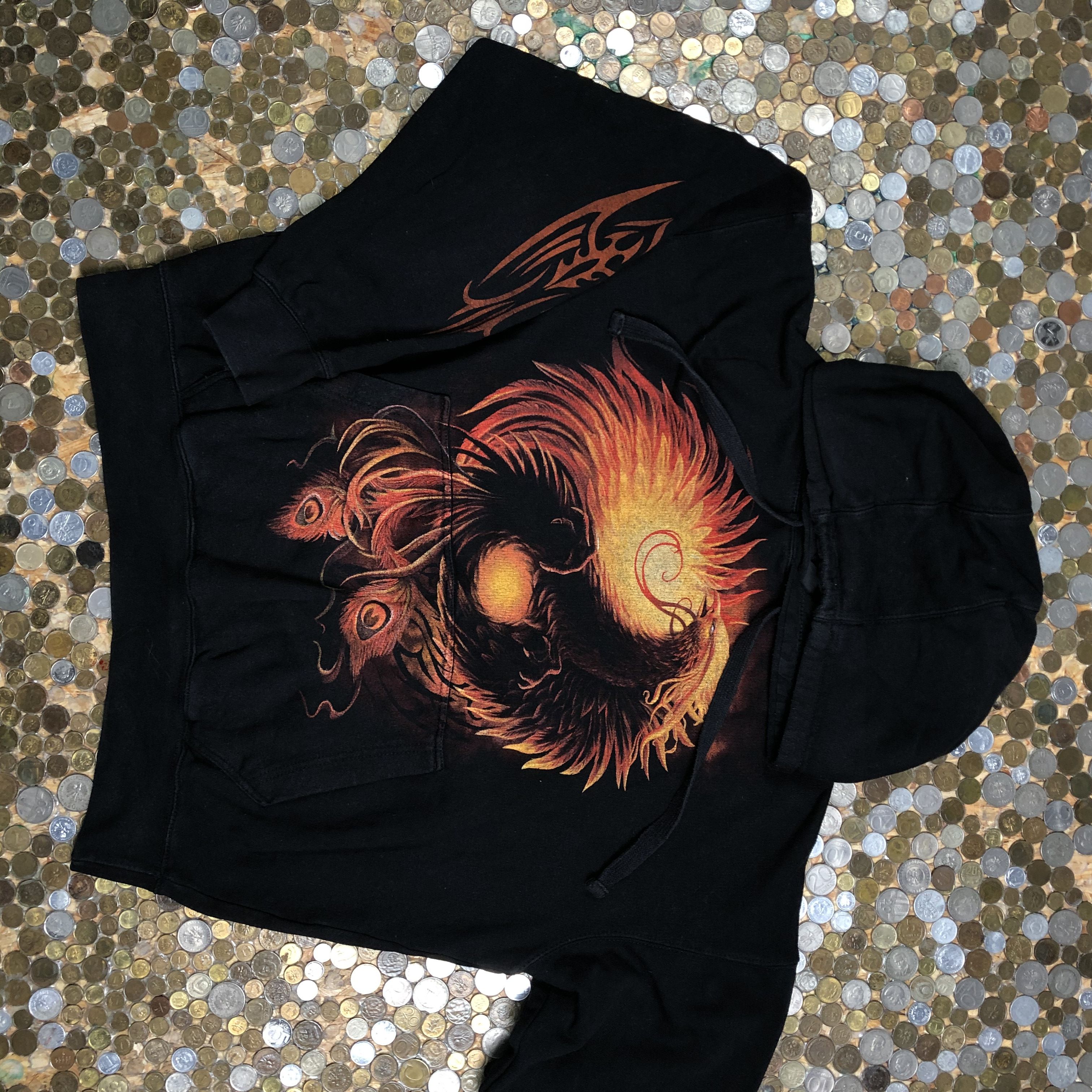 Vintage Hoodie Fire motiv Yin Yang 90's