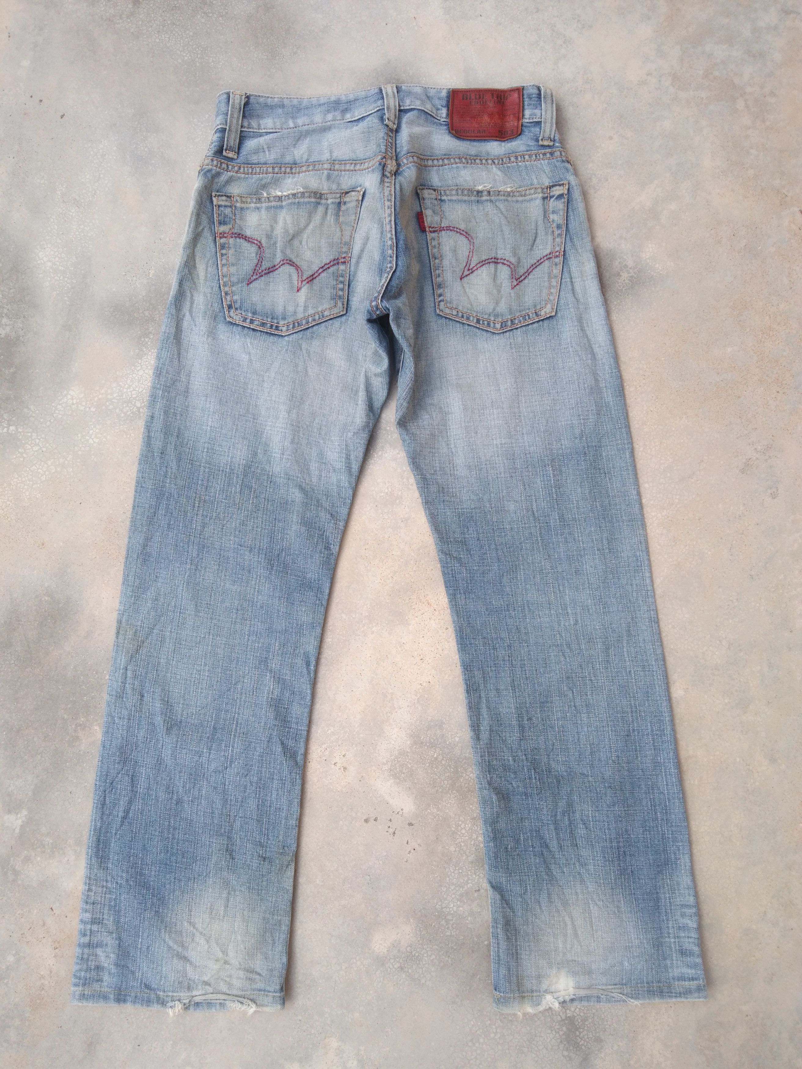 Japanese Brand Vintage Edwin 503 Faded Blue Straight Leg Distressed Jeans Size US 28 / EU 44 - 2 Thumbnail