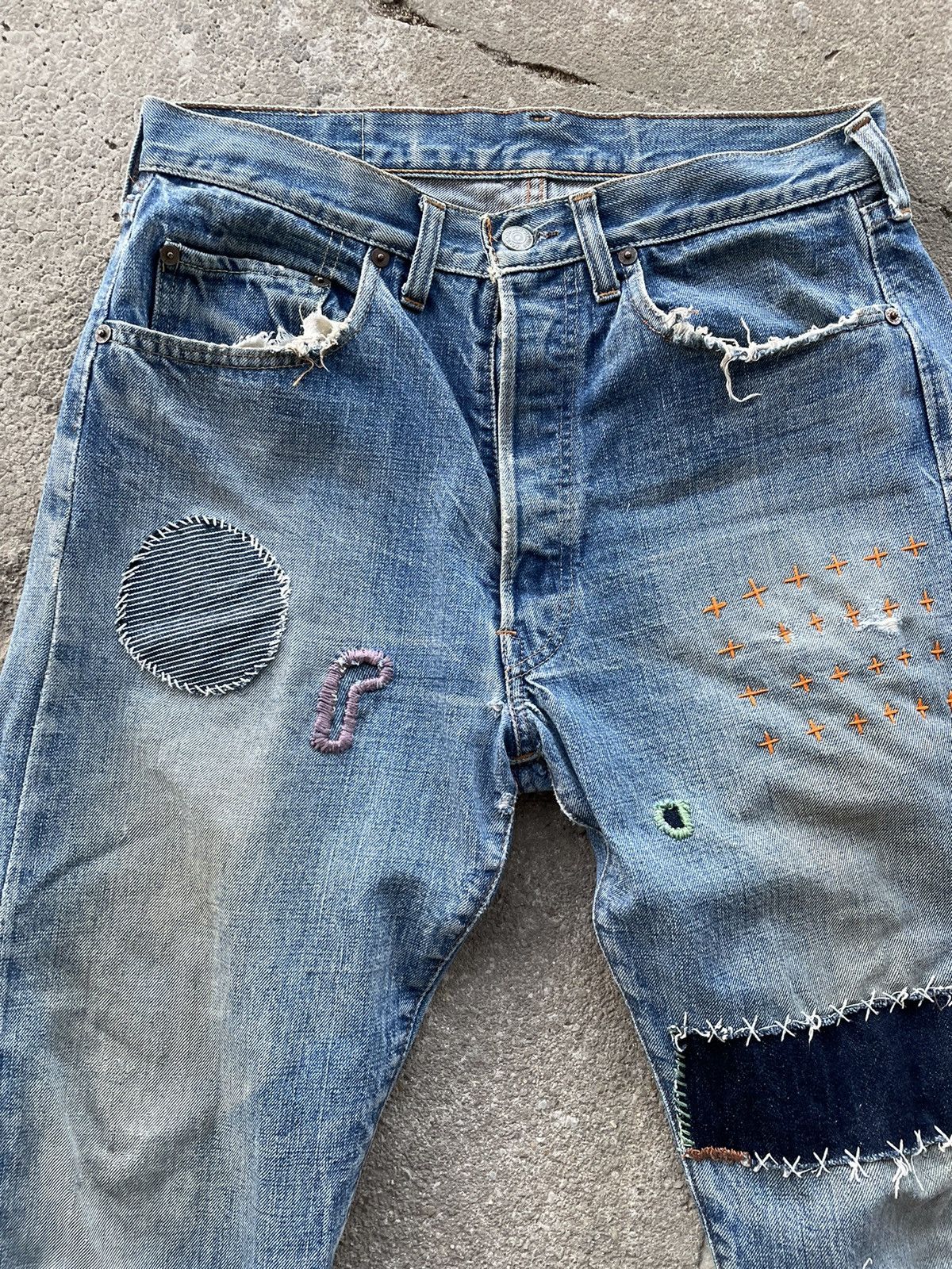 Levi's Vintage Levi’s 501 big E? Distress custom patchwork jeans Size US 30 / EU 46 - 3 Thumbnail