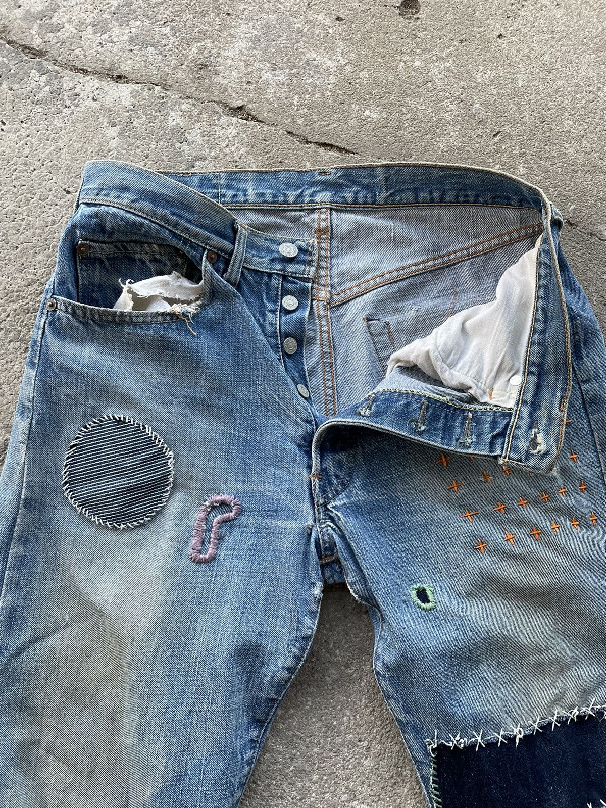 Levi's Vintage Levi’s 501 big E? Distress custom patchwork jeans Size US 30 / EU 46 - 5 Thumbnail