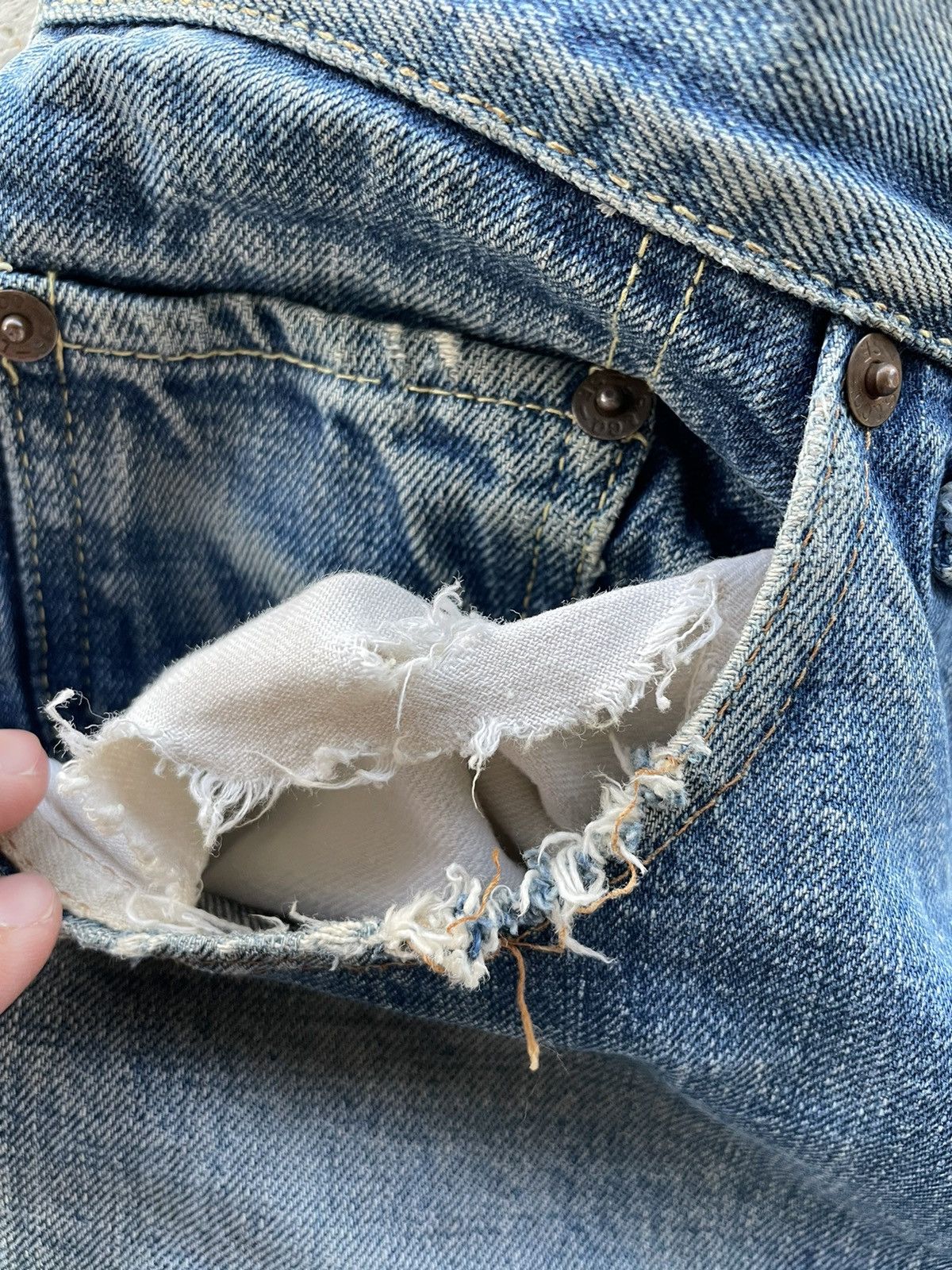 Levi's Vintage Levi’s 501 big E? Distress custom patchwork jeans Size US 30 / EU 46 - 15 Thumbnail
