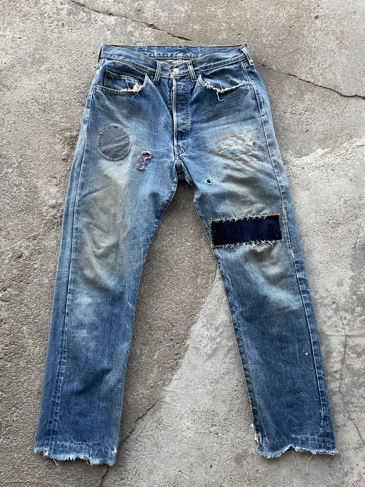 Levi's Vintage Levi’s 501 big E? Distress custom patchwork jeans Size US 30 / EU 46 - 1 Thumbnail