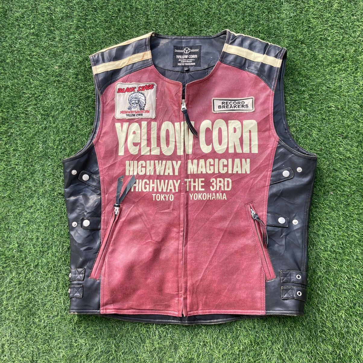 image of Racing x Yellow Corn Distressed Yellow Corn Sleeveless Jacket, Men's (Size XL)