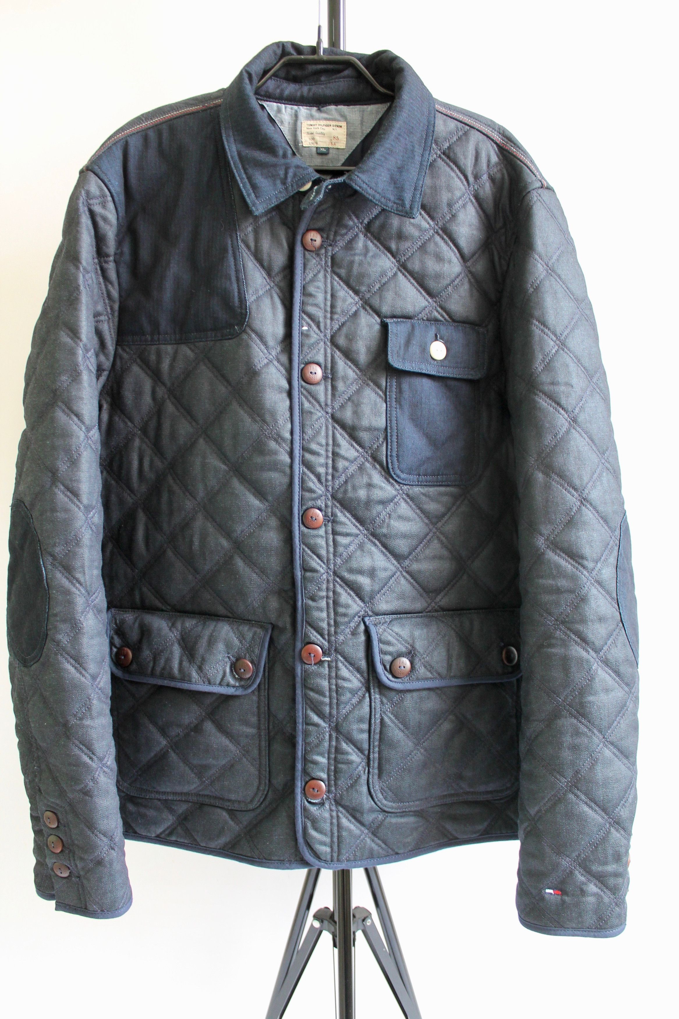 Tommy Hilfiger Tommy Hilfiger Quilted Navy Blue Coated Denim Jacket Size US XL / EU 56 / 4 - 8 Thumbnail