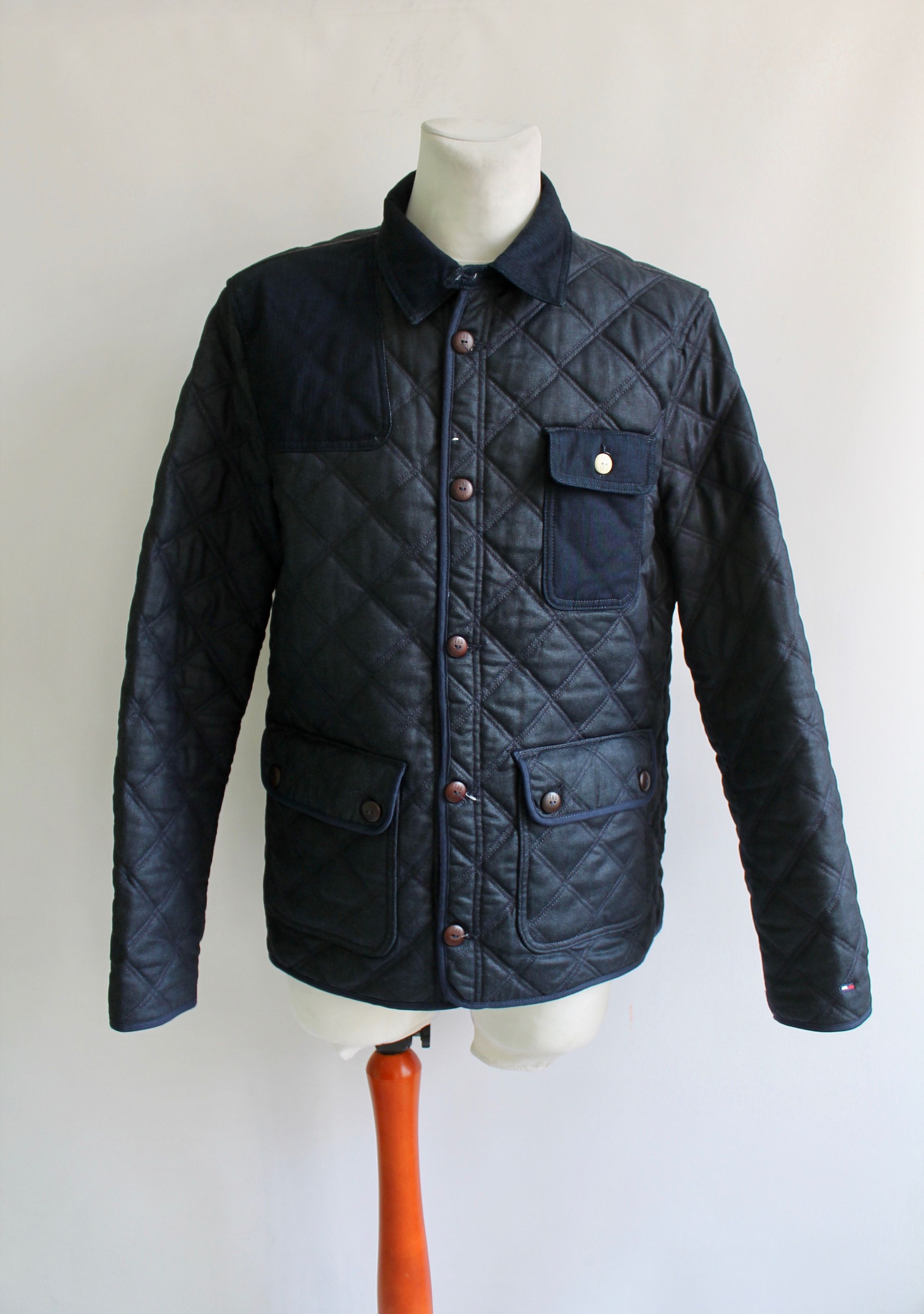 Tommy Hilfiger Tommy Hilfiger Quilted Navy Blue Coated Denim Jacket Size US XL / EU 56 / 4 - 14 Thumbnail