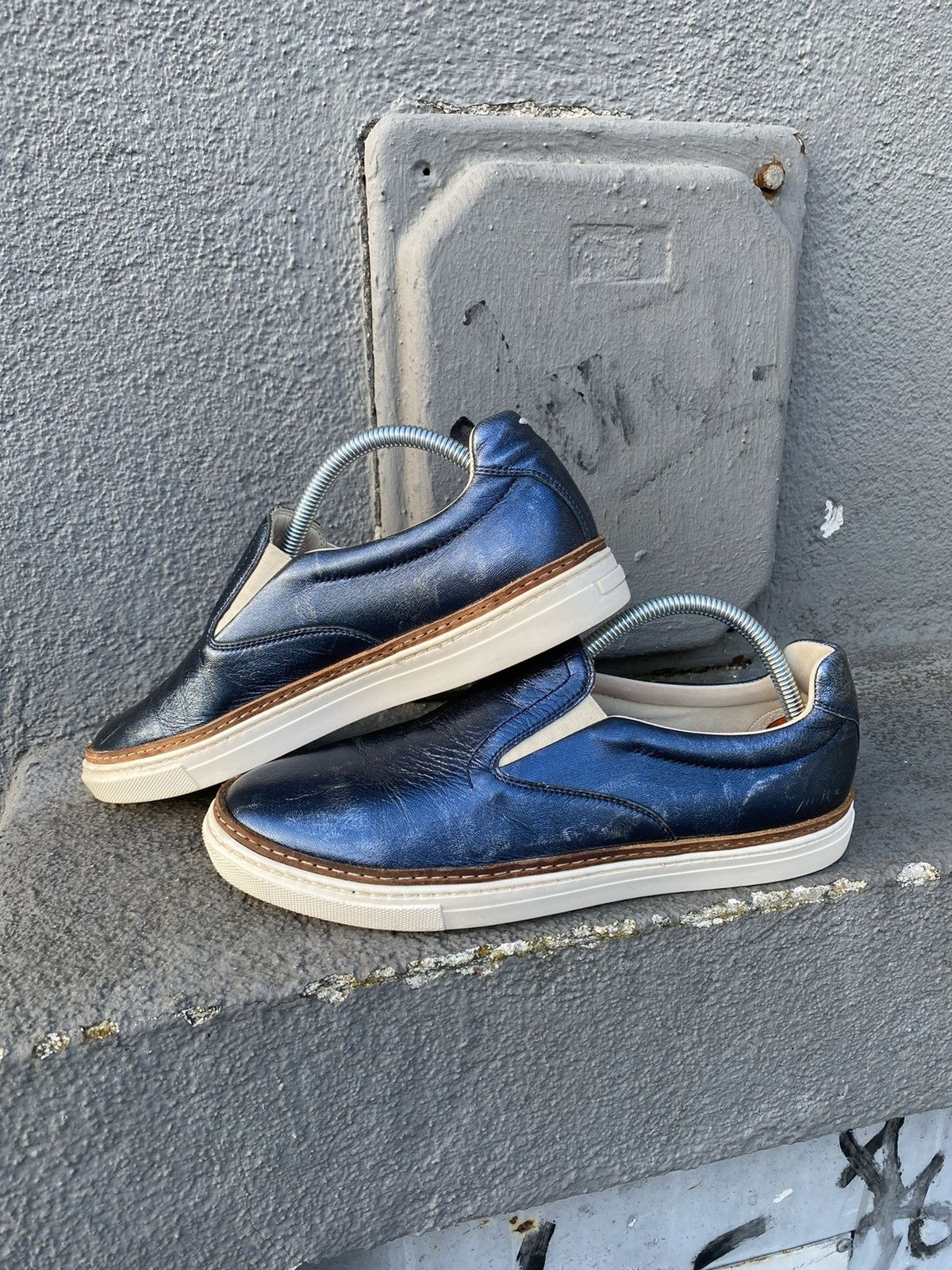 Maison Margiela MAISON MARGIELA MAISON MARGIELA BLUE SILVER SLIP-ON SNEAKE Size US 7.5 / EU 40-41 - 2 Thumbnail