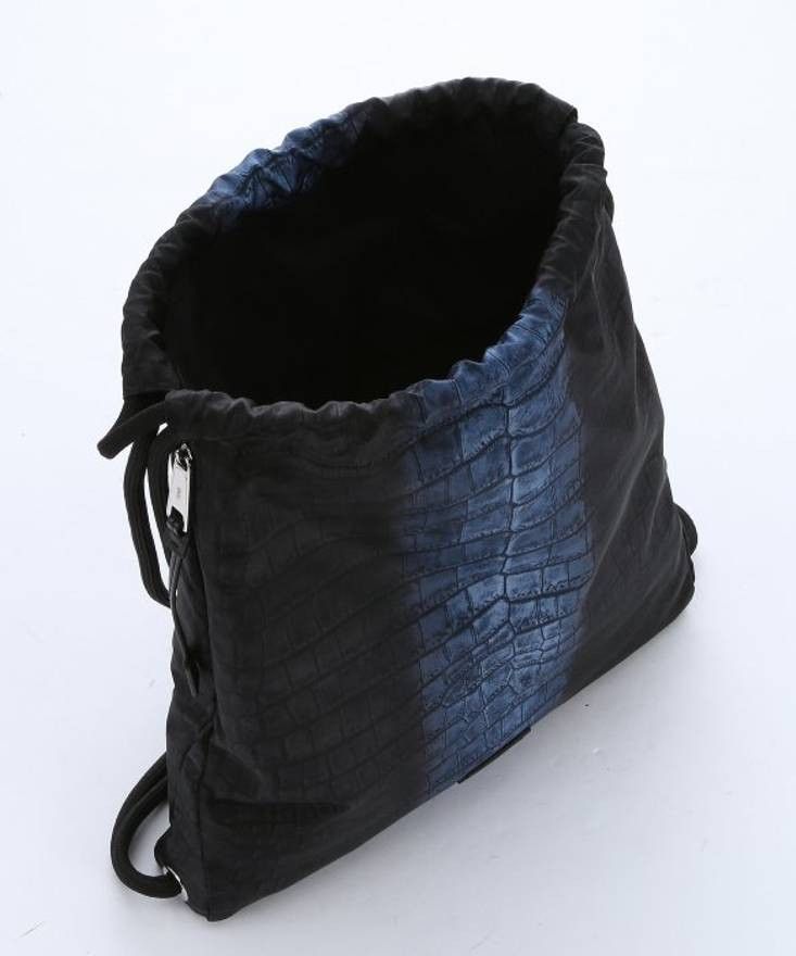 image of Fendi Blue Cobalt/black Croc Print Nylon Drawstring Backpack, Men's