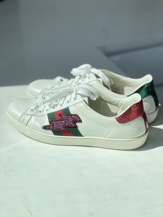 Gucci Gucci Ace Lightning Bolt Embroidered Sneakers | Grailed