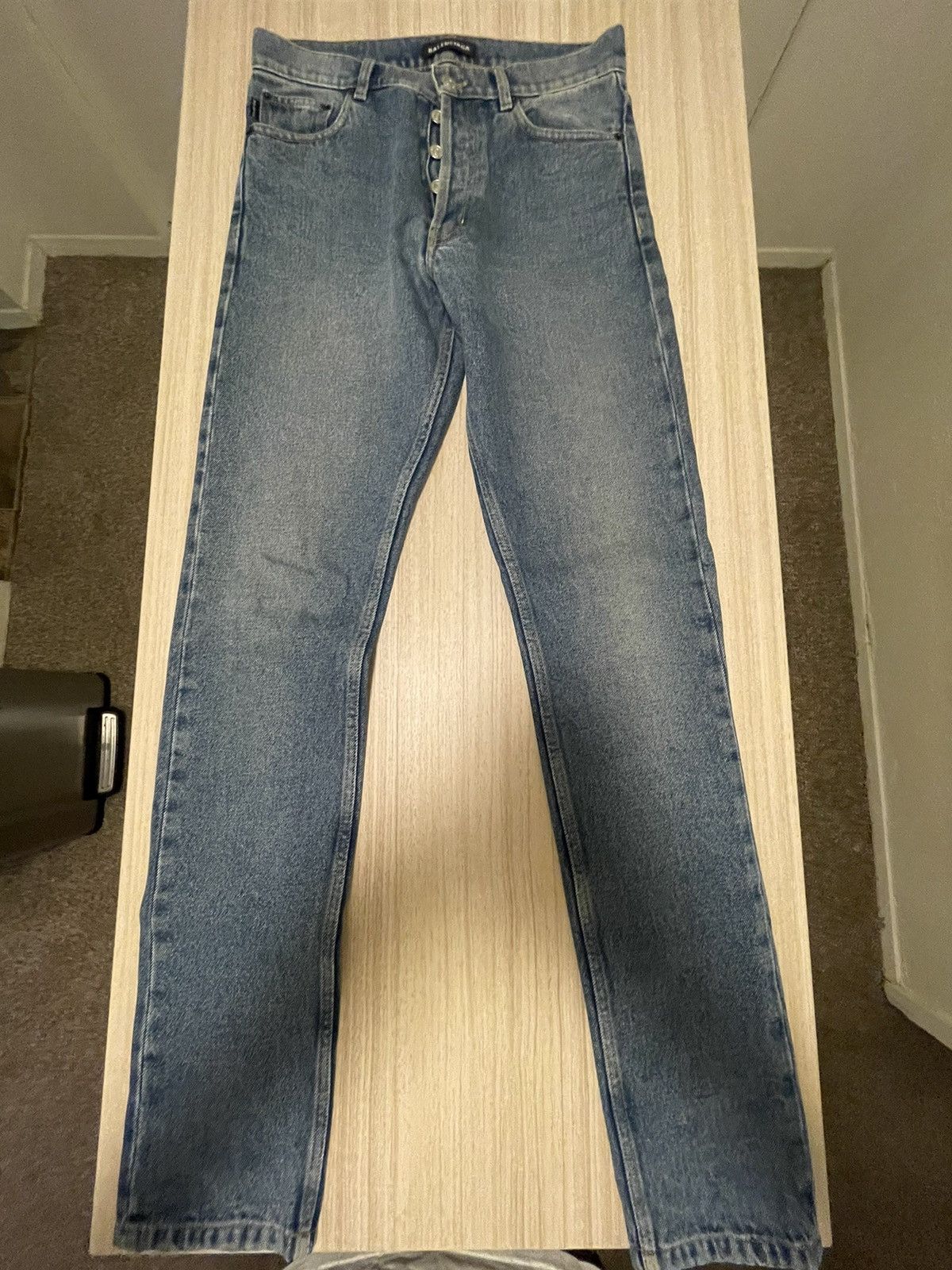 image of Balenciaga Slim Fit Denim Jeans in Blue, Men's (Size 30)