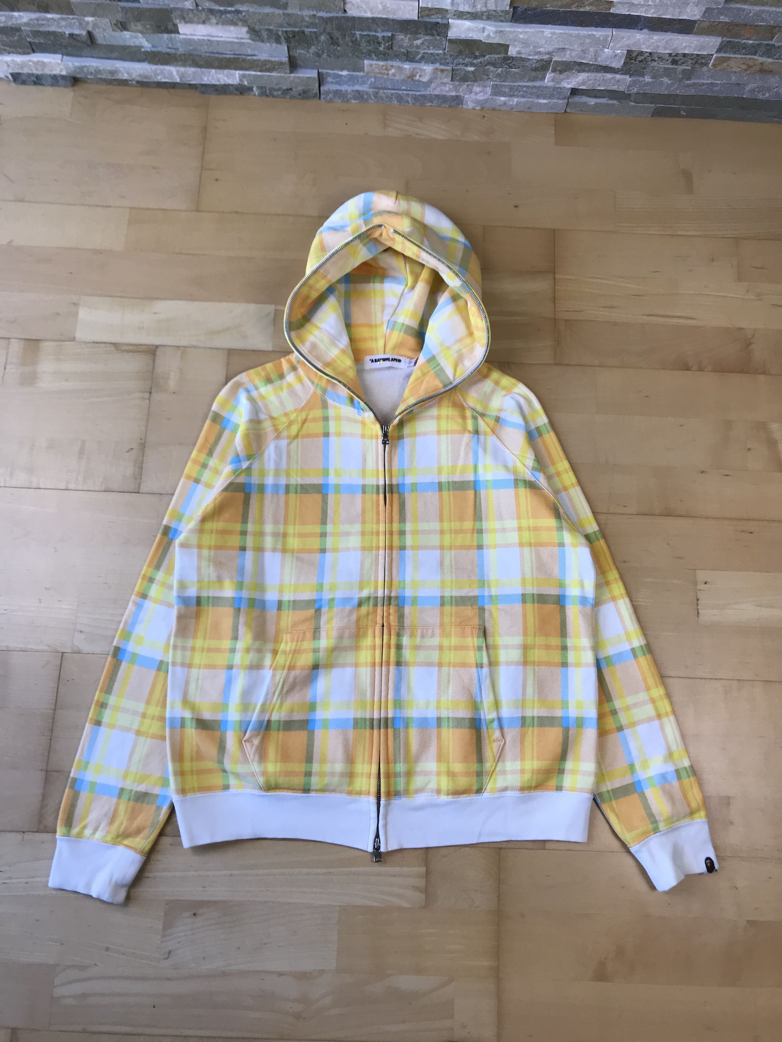 Image of Bape Yellow Check Pattern Fullzip, Men's (Size Small)