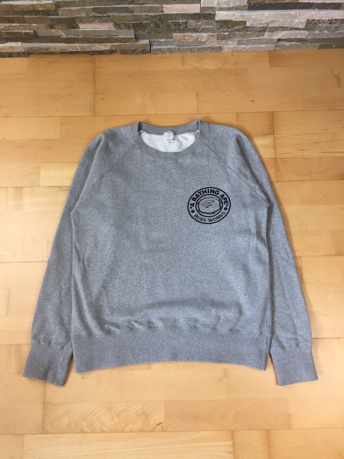image of Bape Busy Work Logo Sweater in Grey, Men's (Size Medium)