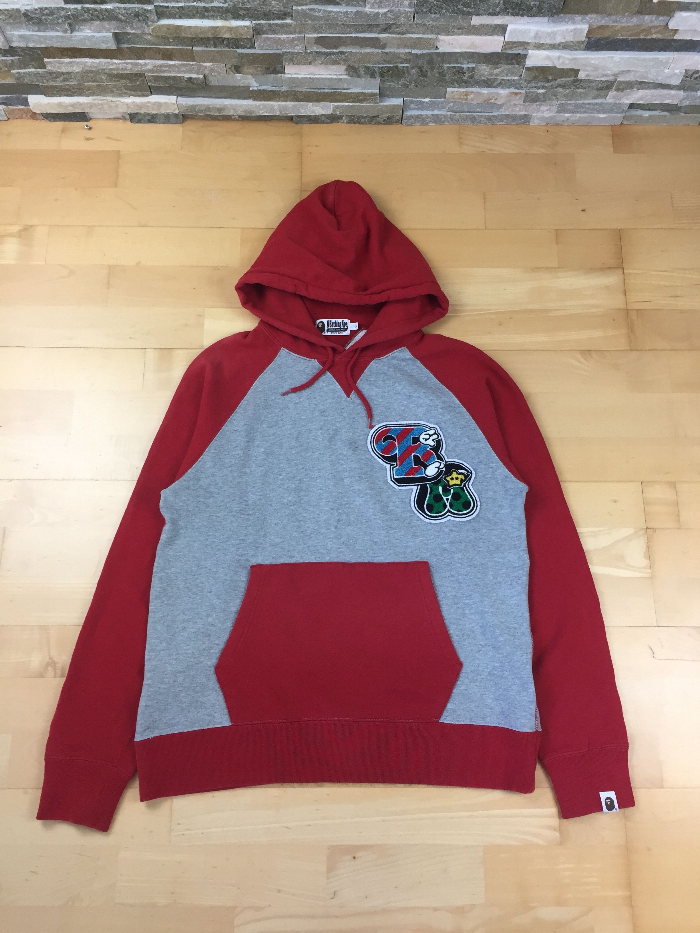 image of Bape Front Embroidery Baby Milo Hoodie in Red, Men's (Size Large)