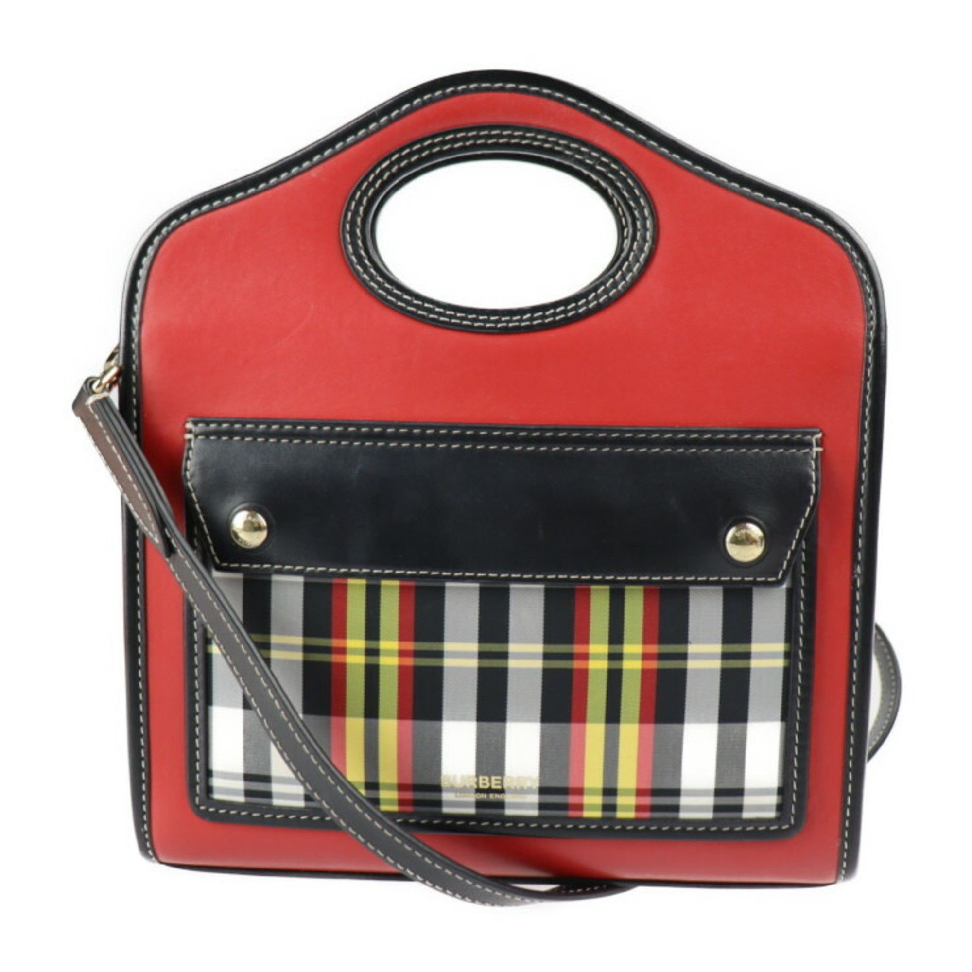 Burberry mini pocket bag handbag leather nylon canvas red black