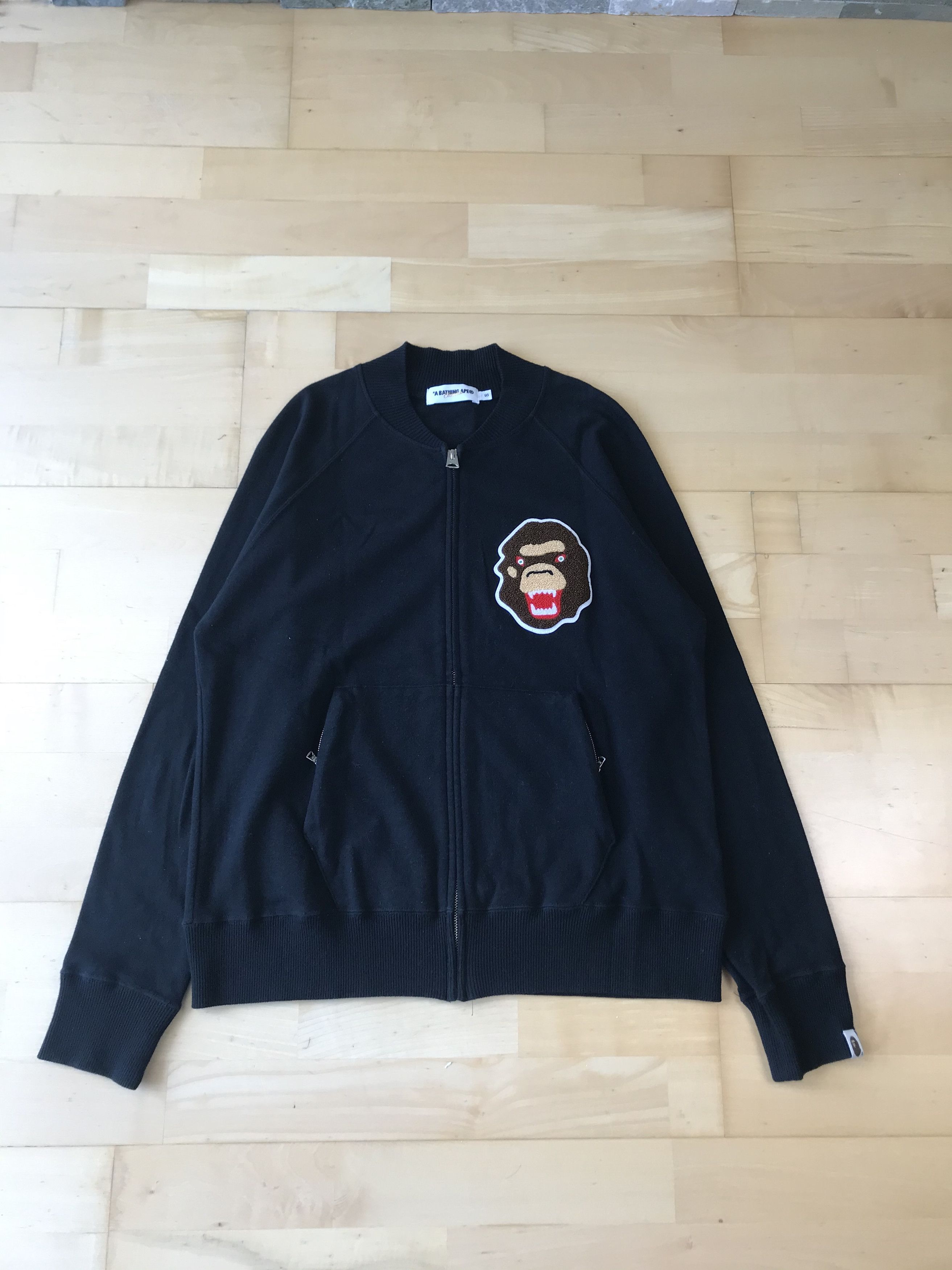 Bape Angry Ape Embroidered Chest Logo Cotton Jacket
