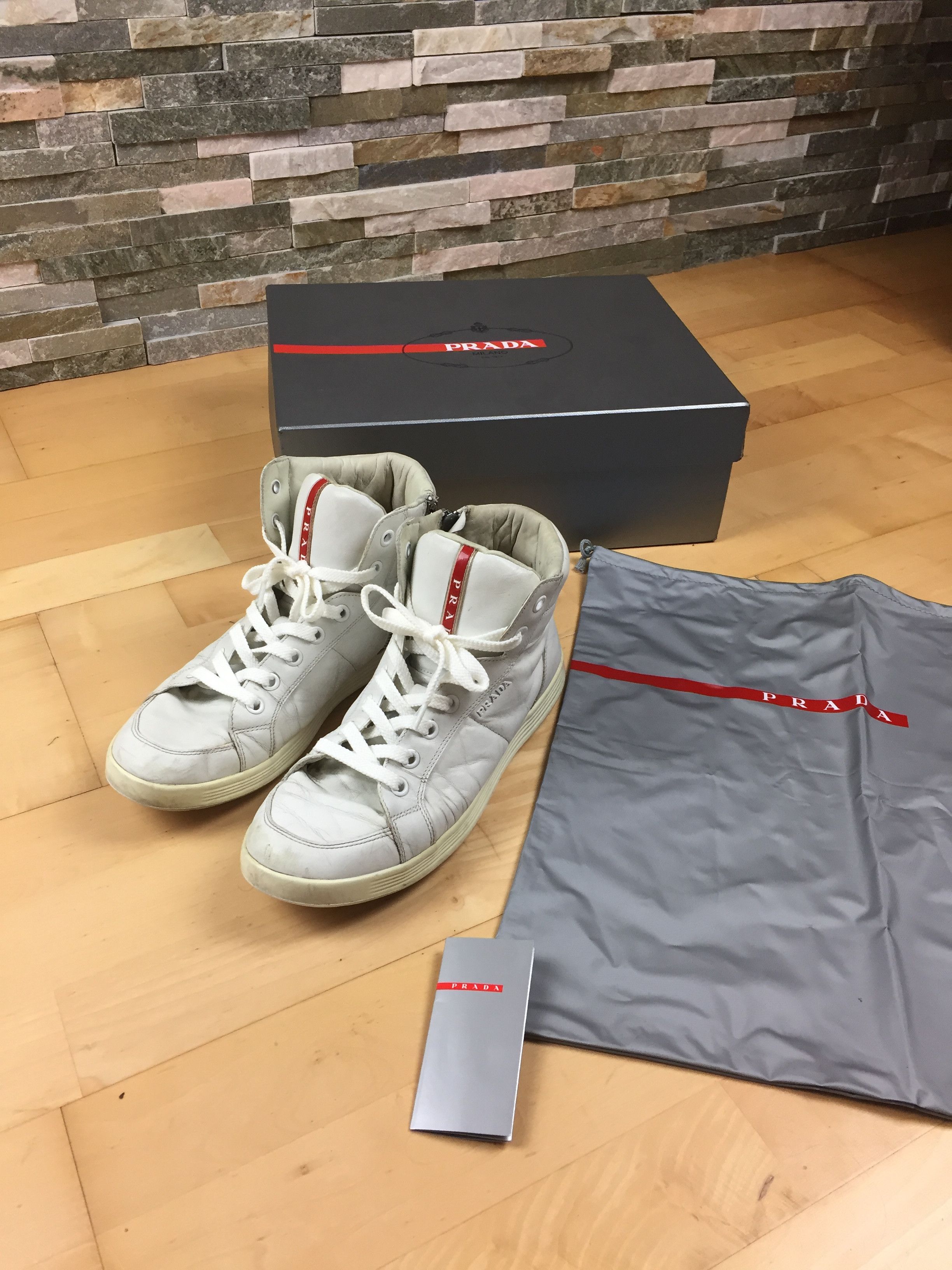 image of Prada Linea Rossa High Tops Shoes in White, Men's (Size 8.5)