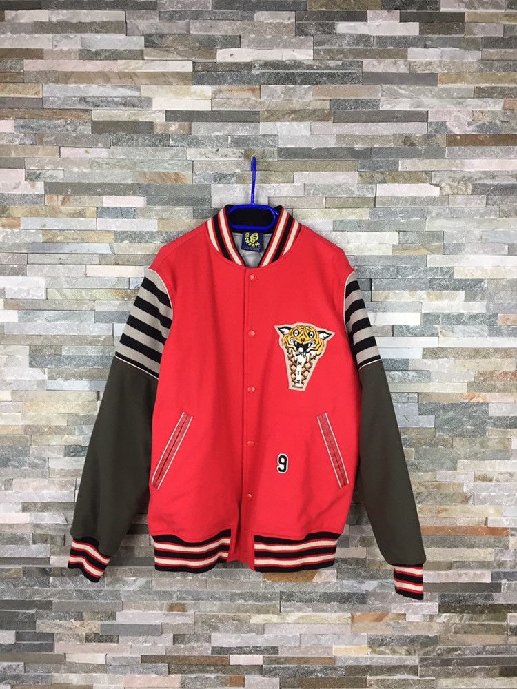 Pre-owned Billionaire Boys Club X Icecream Bbc Ice Cream Tiger Varsity Jacket In Red