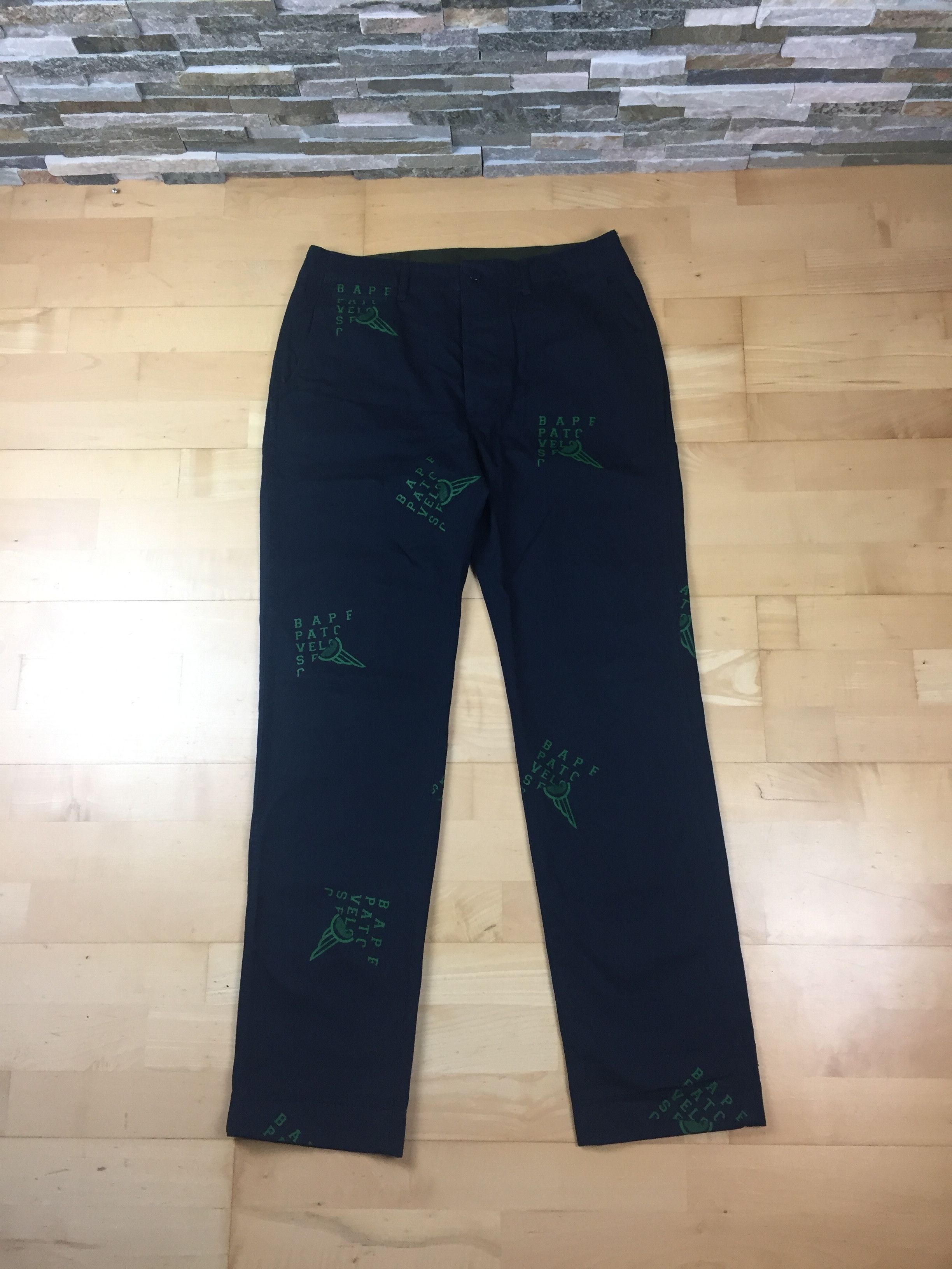 image of Bape Logo All Over Print Denim in Navy, Men's (Size 32)