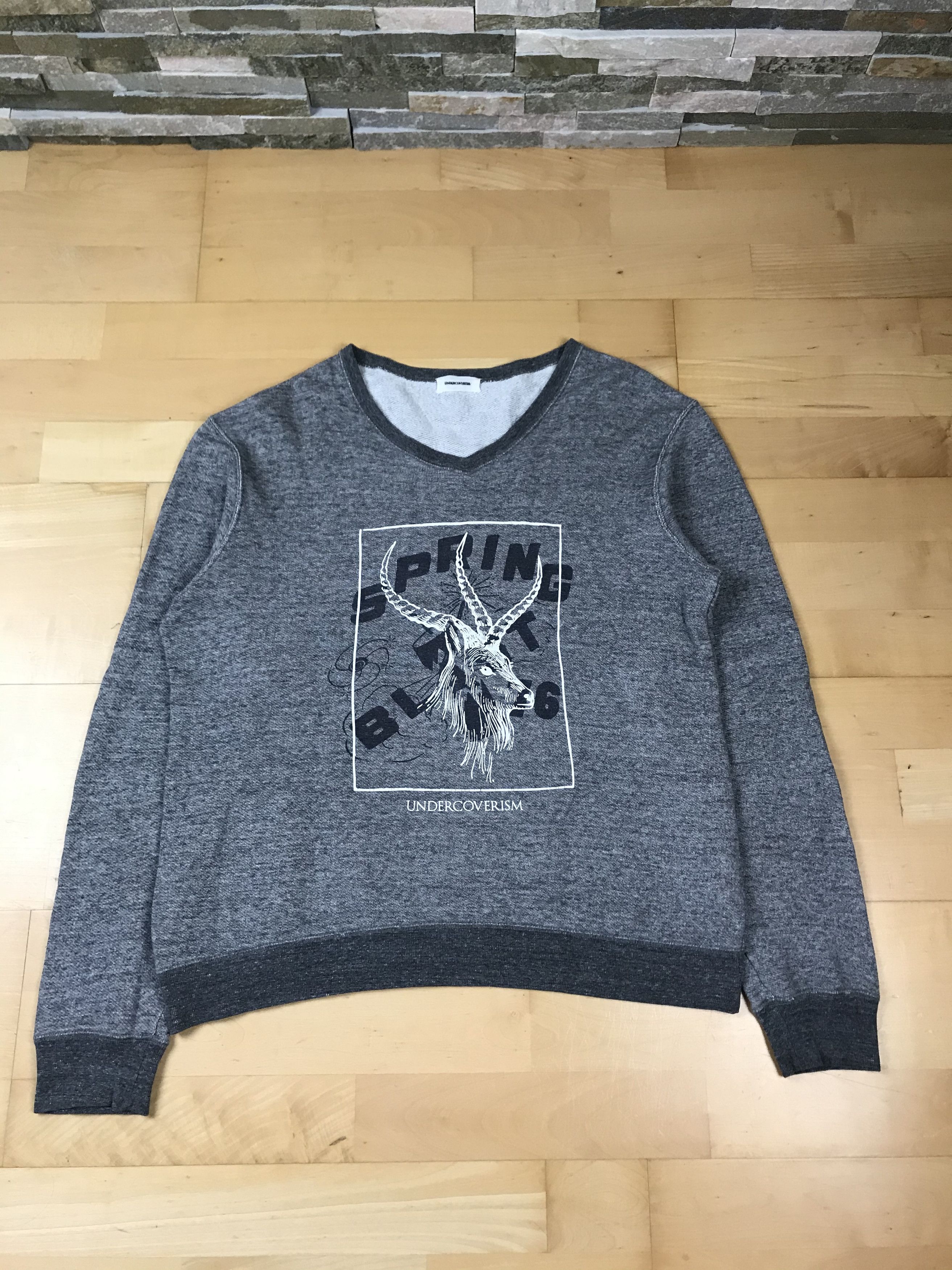 image of Undercover Spring Blit Goat Print Sweater in Grey, Men's (Size Small)