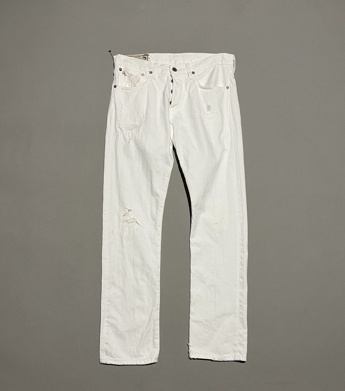 Ralph Lauren Off White Distressed Ripped Jeans