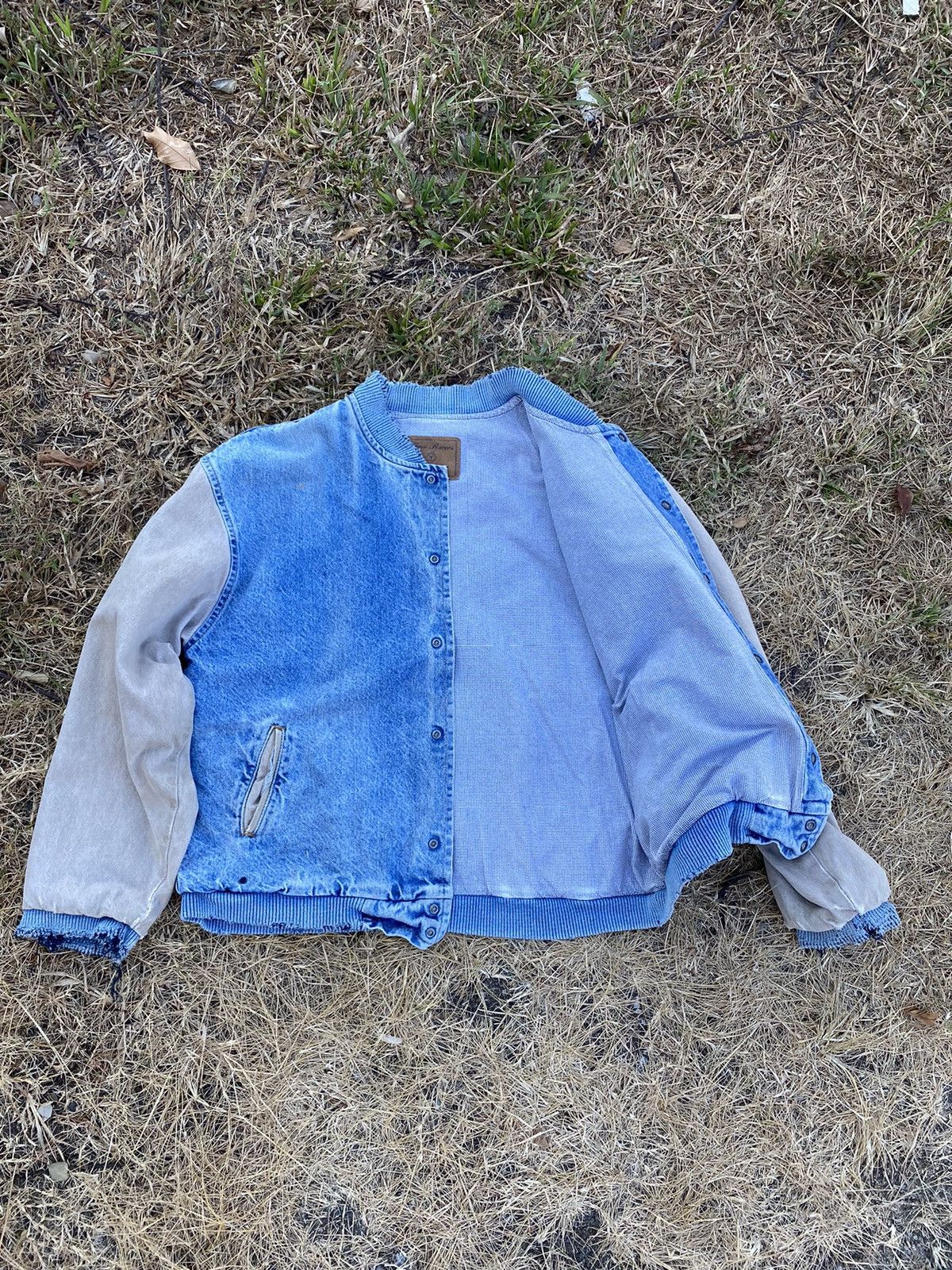 Vintage Three Rivers authentic denim distress varsity jacket Size US L / EU 52-54 / 3 - 2 Thumbnail