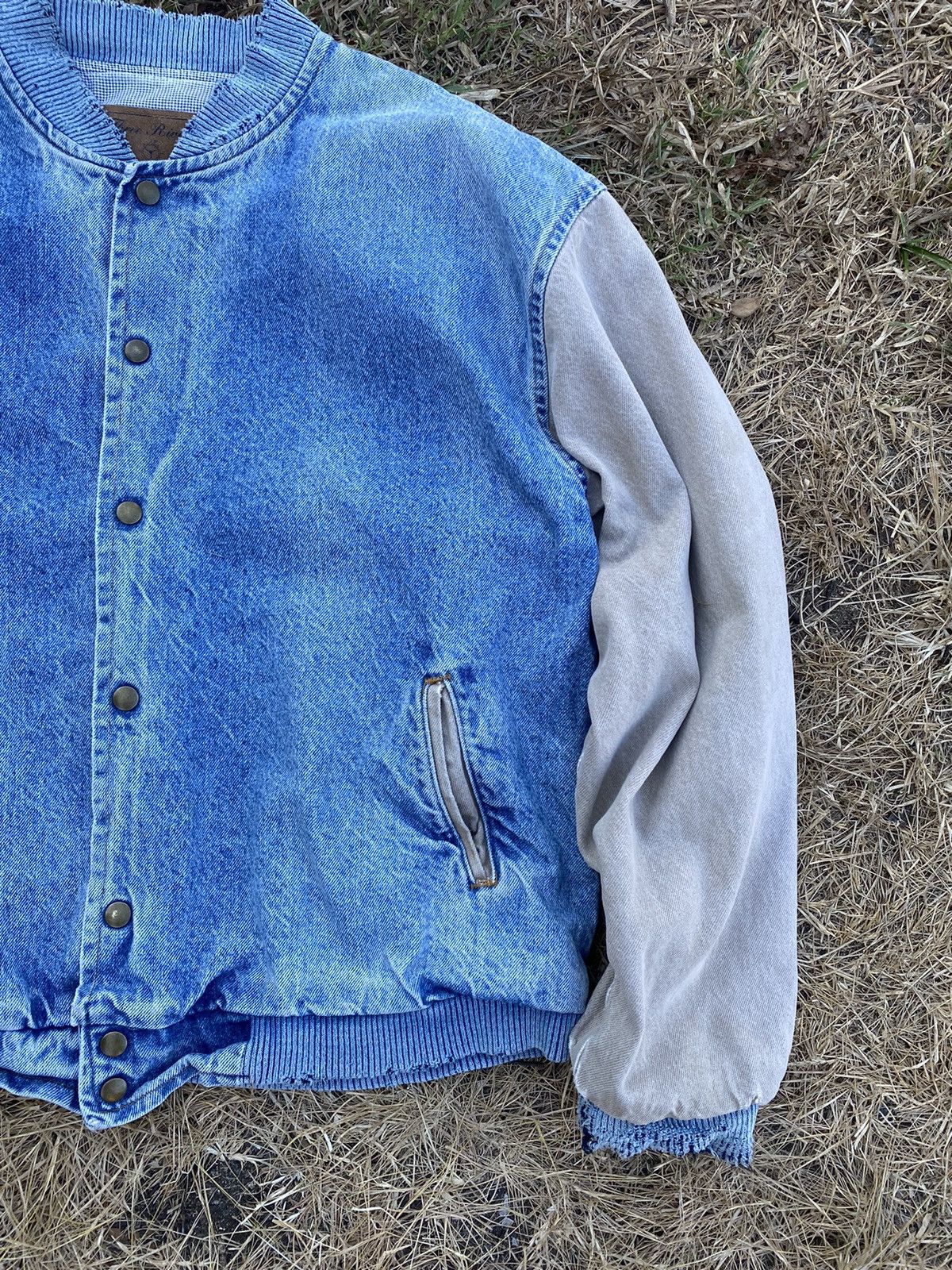 Vintage Three Rivers authentic denim distress varsity jacket Size US L / EU 52-54 / 3 - 3 Thumbnail