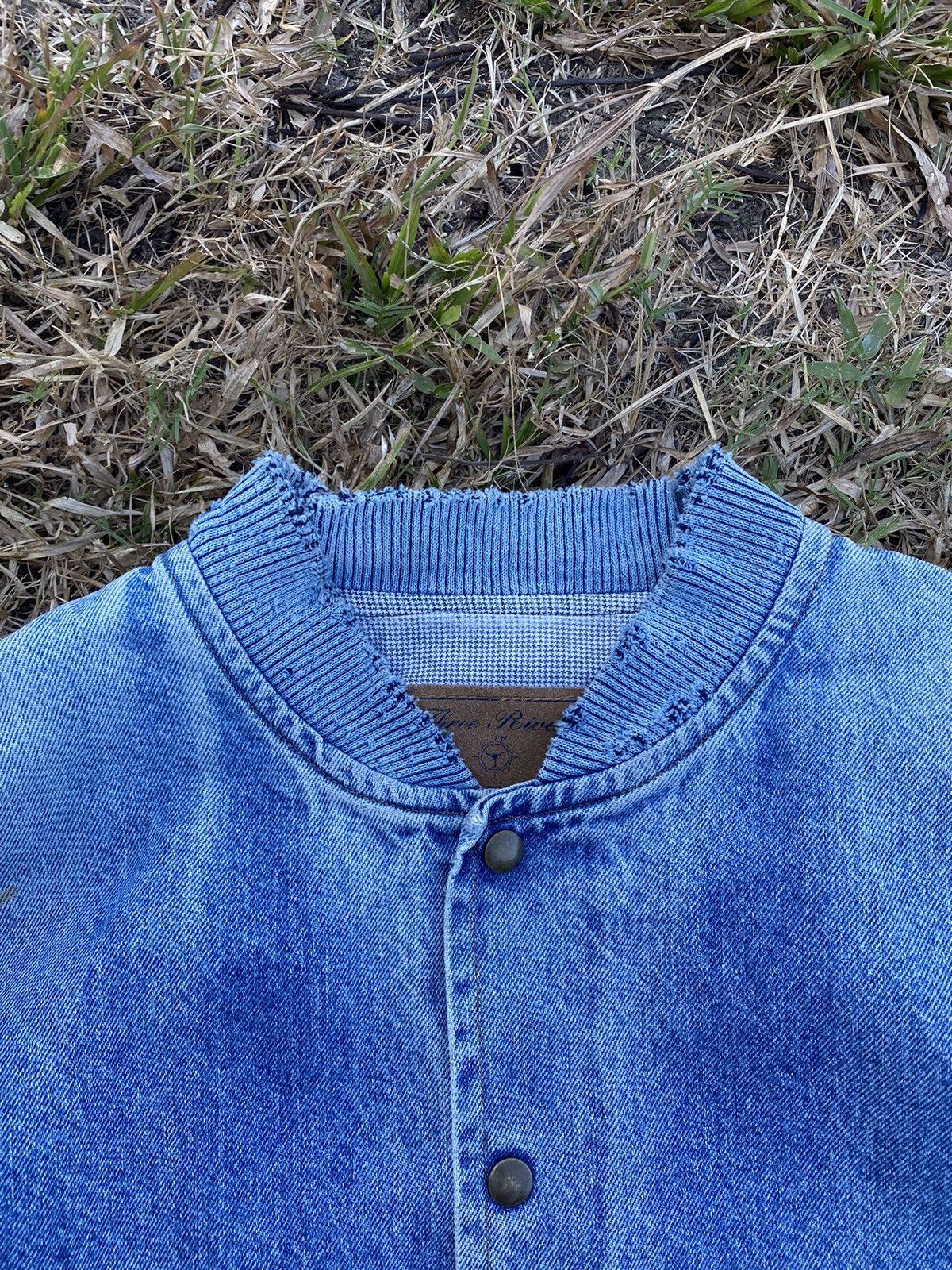 Vintage Three Rivers authentic denim distress varsity jacket Size US L / EU 52-54 / 3 - 5 Thumbnail