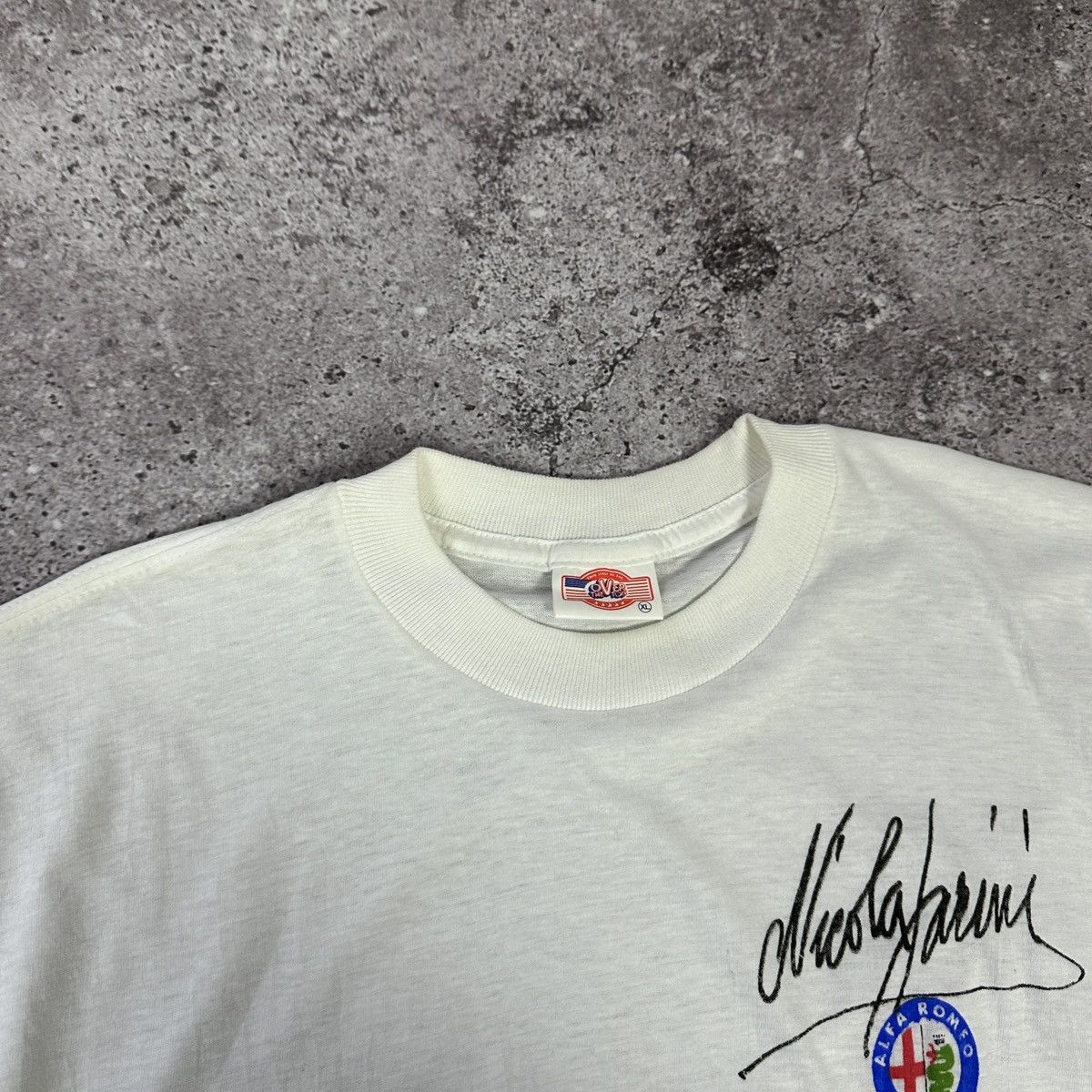 Vintage Vintage 90s racing Nicola Larini Alpha Romeo Formula 1 tee Size US XL / EU 56 / 4 - 6 Thumbnail