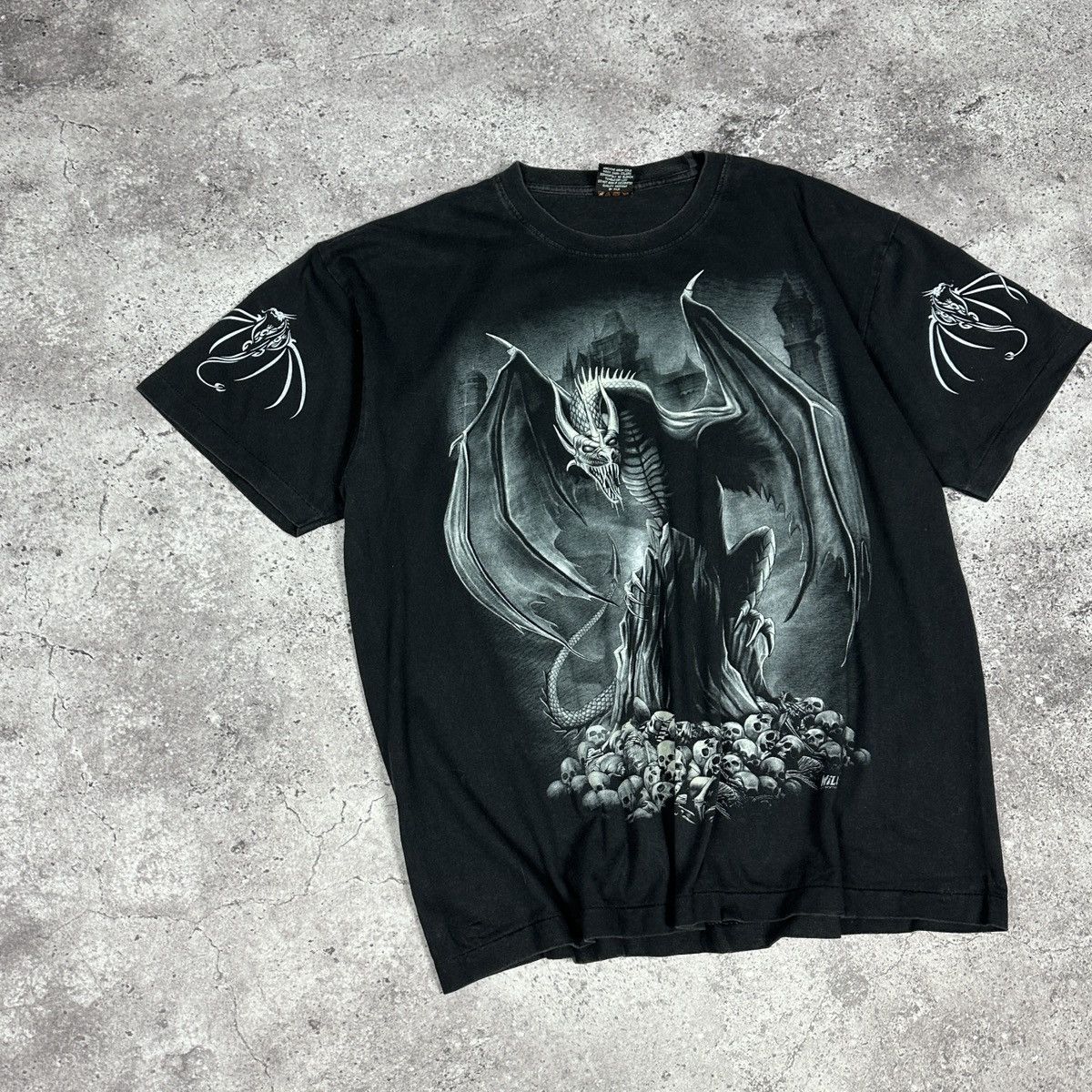 Vintage Vintage 90s AOP Dragon Glow in the Dark Bootleg tee Skulls Size US XL / EU 56 / 4 - 7 Thumbnail