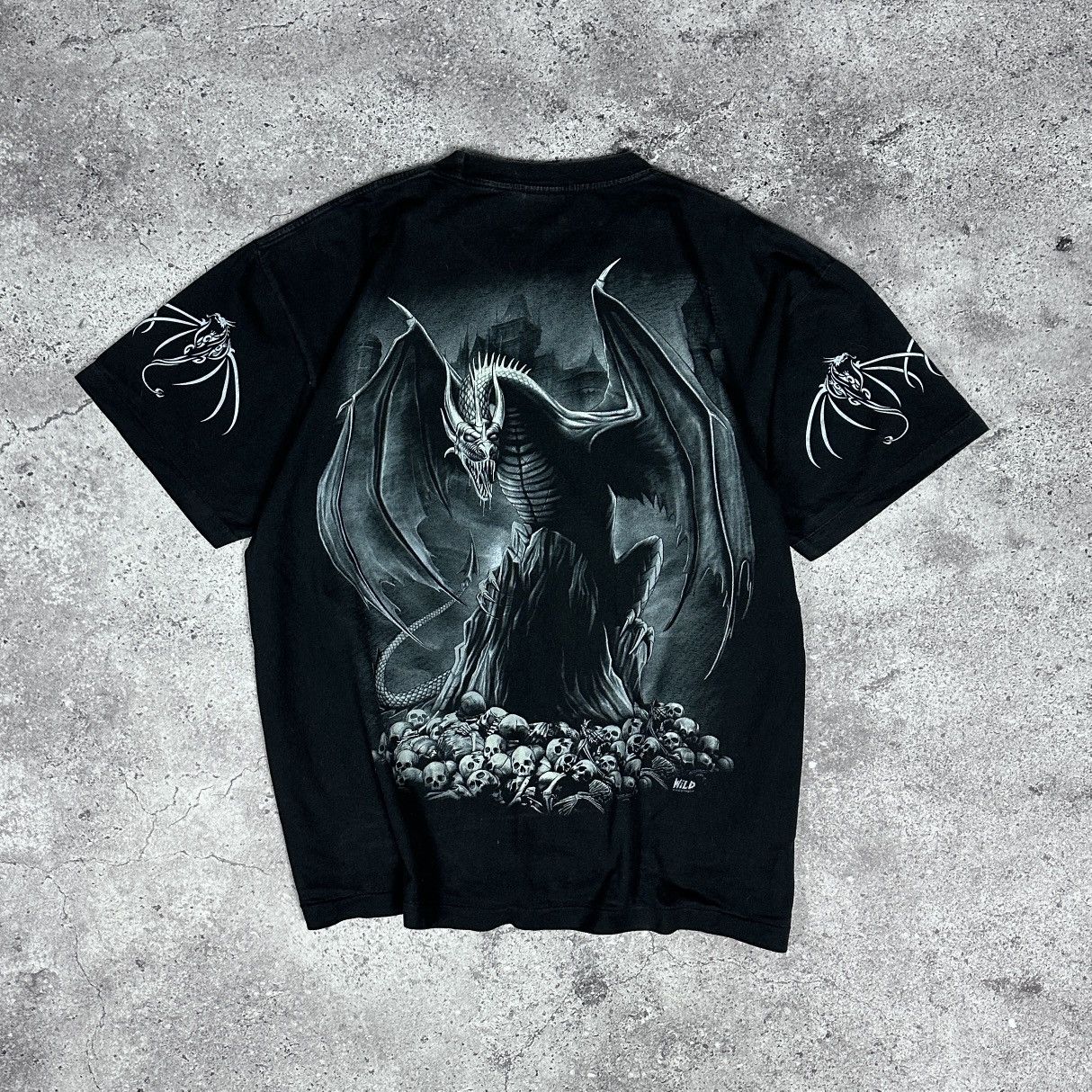Vintage Vintage 90s AOP Dragon Glow in the Dark Bootleg tee Skulls Size US XL / EU 56 / 4 - 3 Thumbnail
