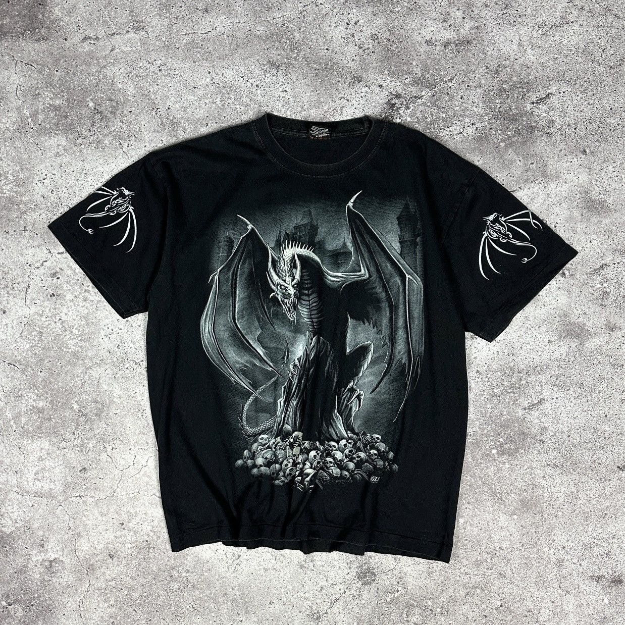 Vintage Vintage 90s AOP Dragon Glow in the Dark Bootleg tee Skulls Size US XL / EU 56 / 4 - 4 Thumbnail