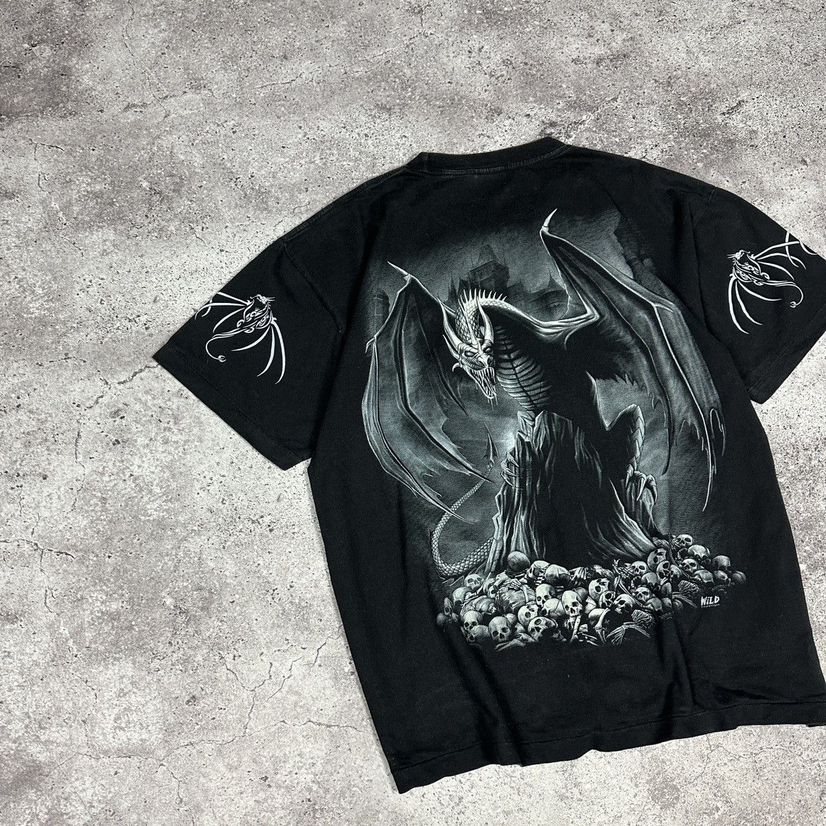 Vintage Vintage 90s AOP Dragon Glow in the Dark Bootleg tee Skulls Size US XL / EU 56 / 4 - 8 Thumbnail